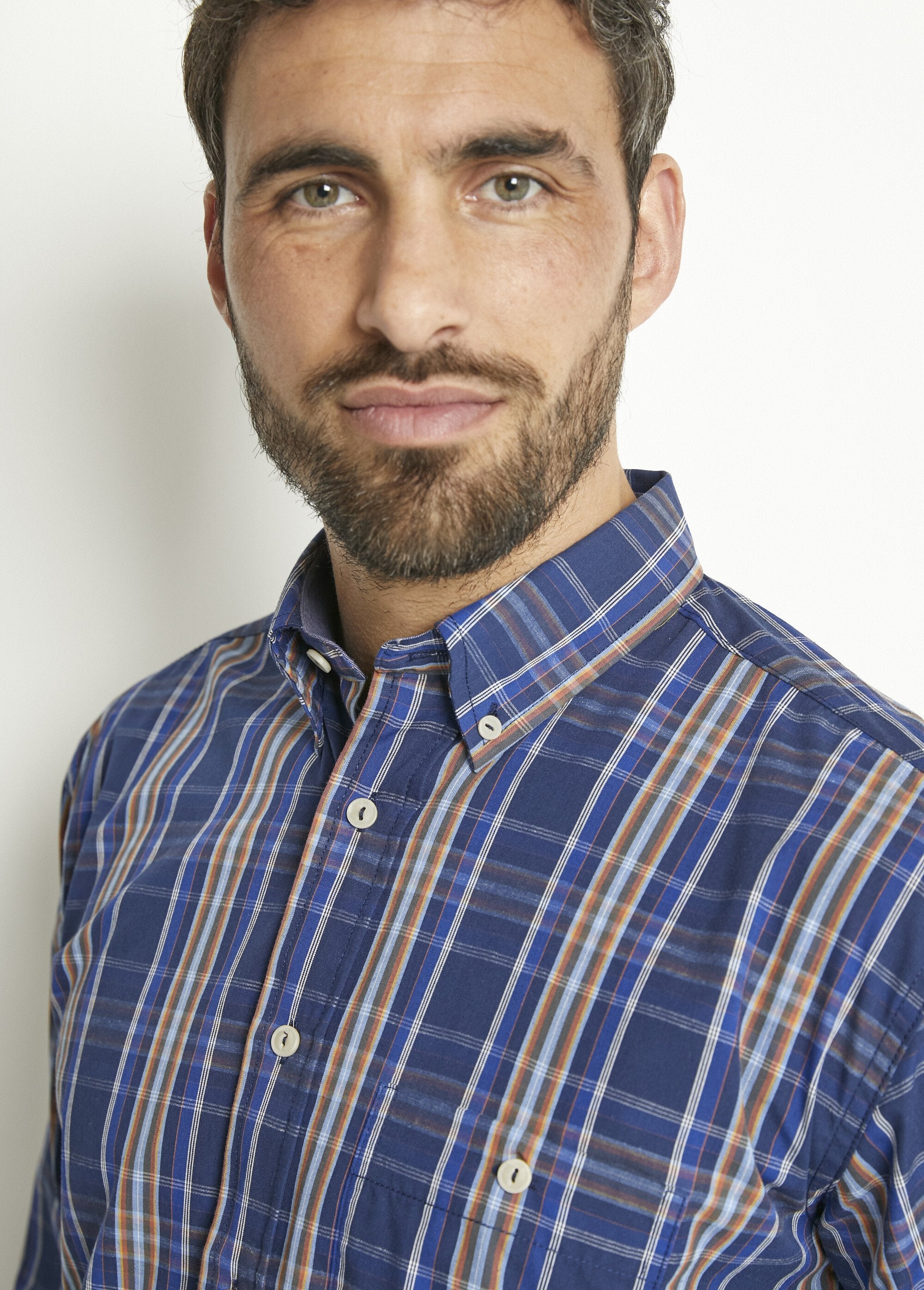 Camisa_de_algodão_lisa_ou_xadrez_de_manga_comprida_Carreaux_bleu_DE1_slim