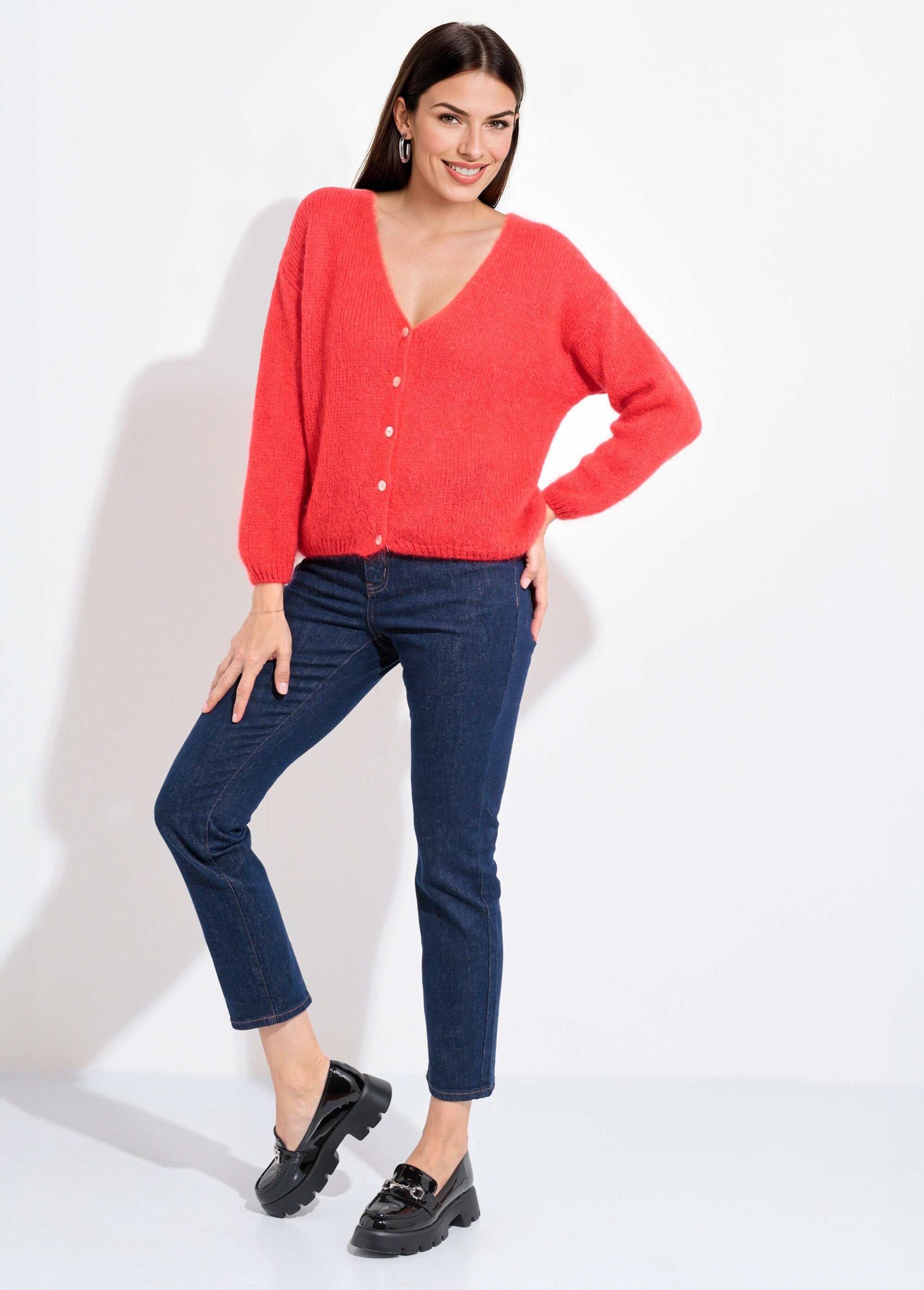 Cardigan_de_malha_mohair_quente_e_macio_com_decote_em_V_Rouge_corail_SF1_slim