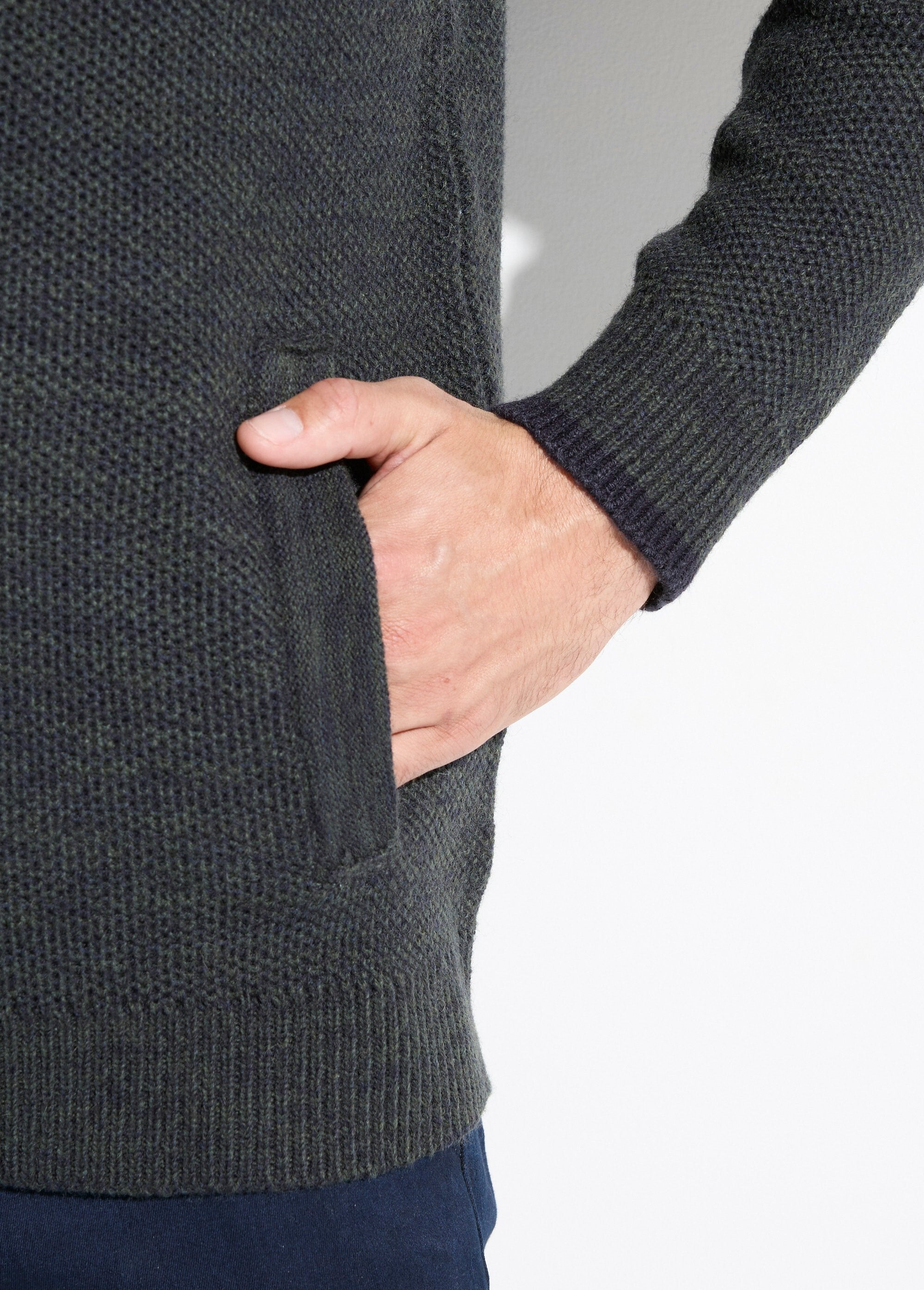 Gilet_zippé_col_montant_maille_chinée_laine_Vert_DE2_slim