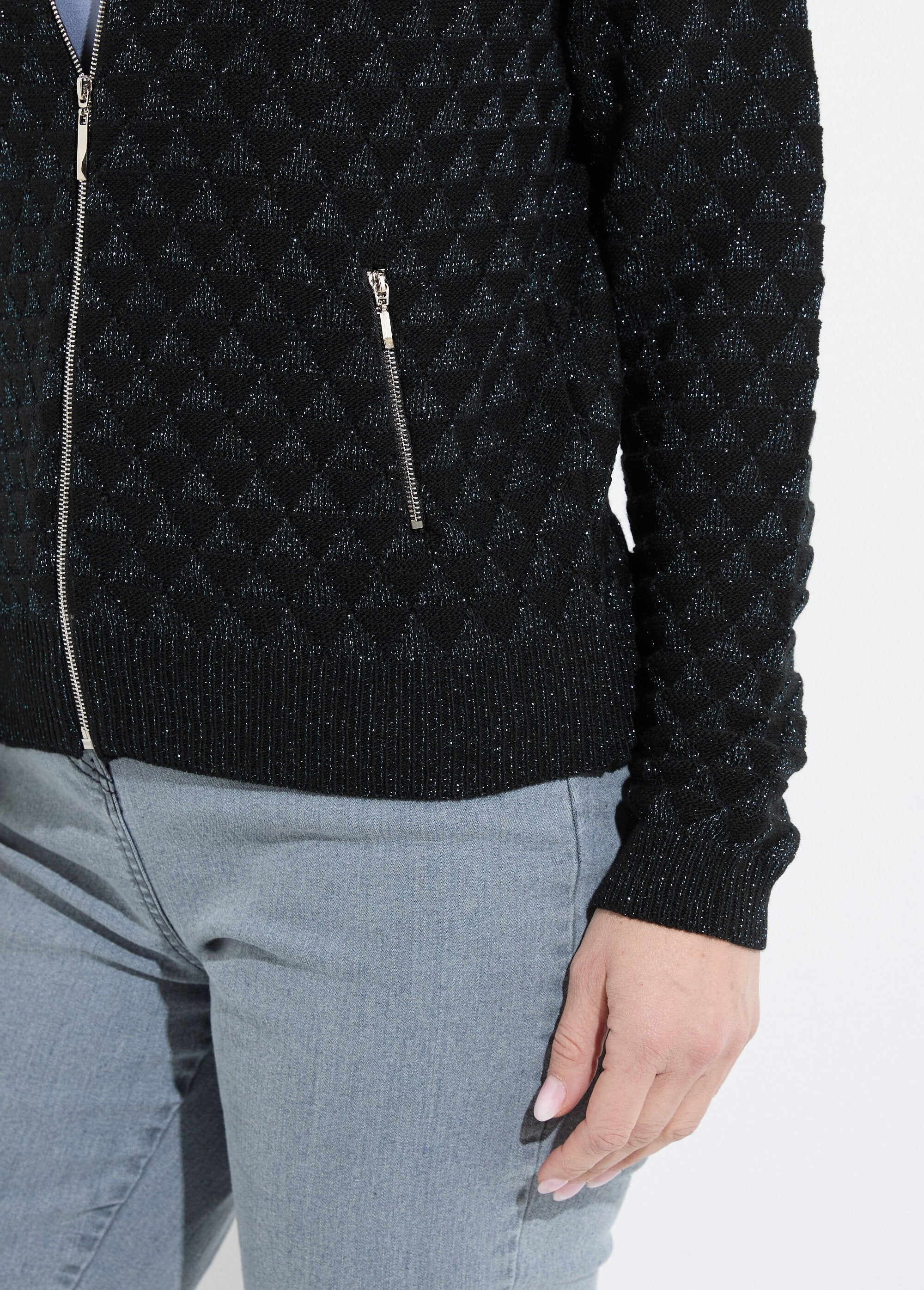 Gilet_zippé_esprit_bomber_maille_brillante_Noir_DE1_slim
