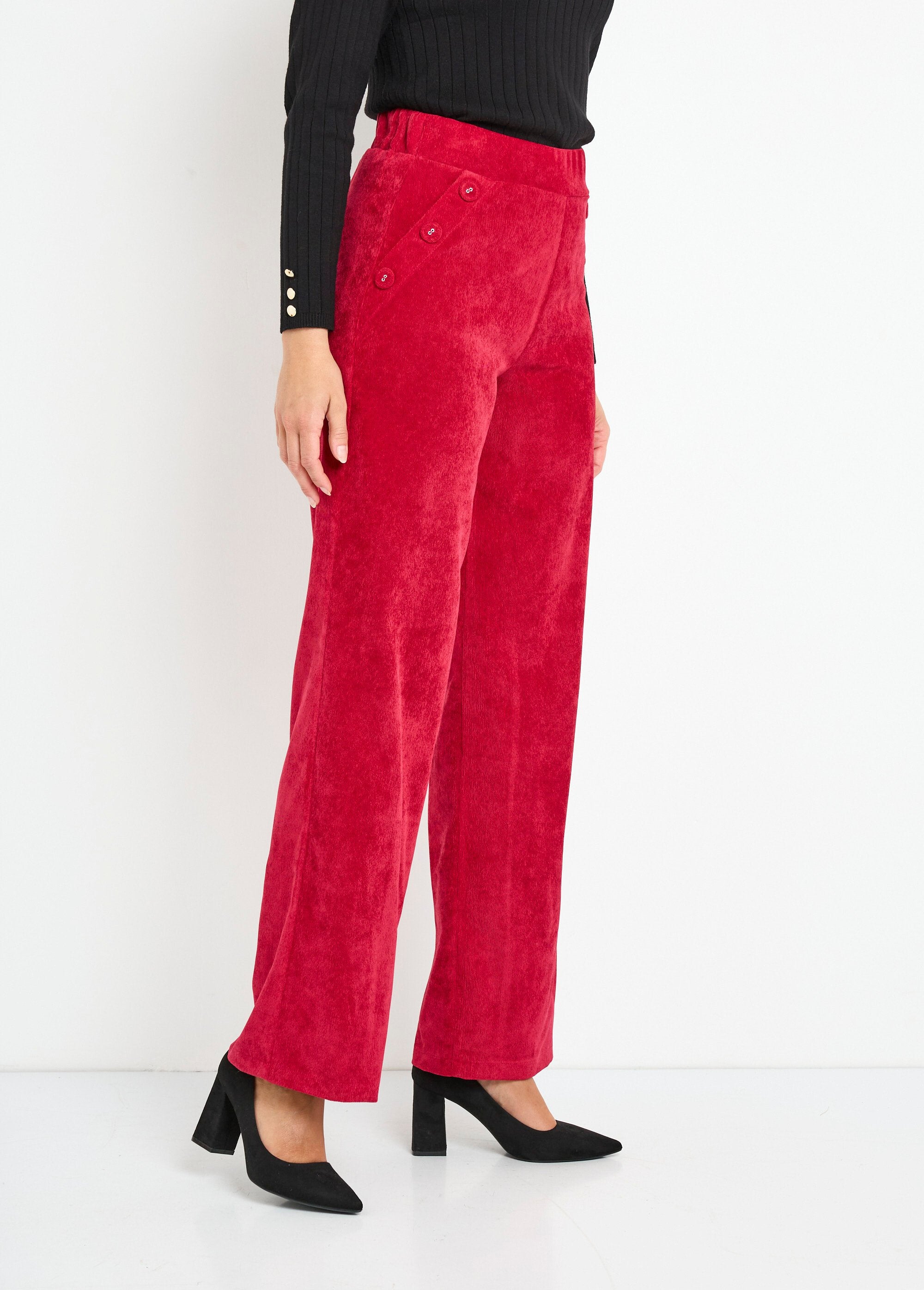 Pantalon_large_velours_milleraies_ceinture_semi-élastiquée_Rouge_DR1_slim