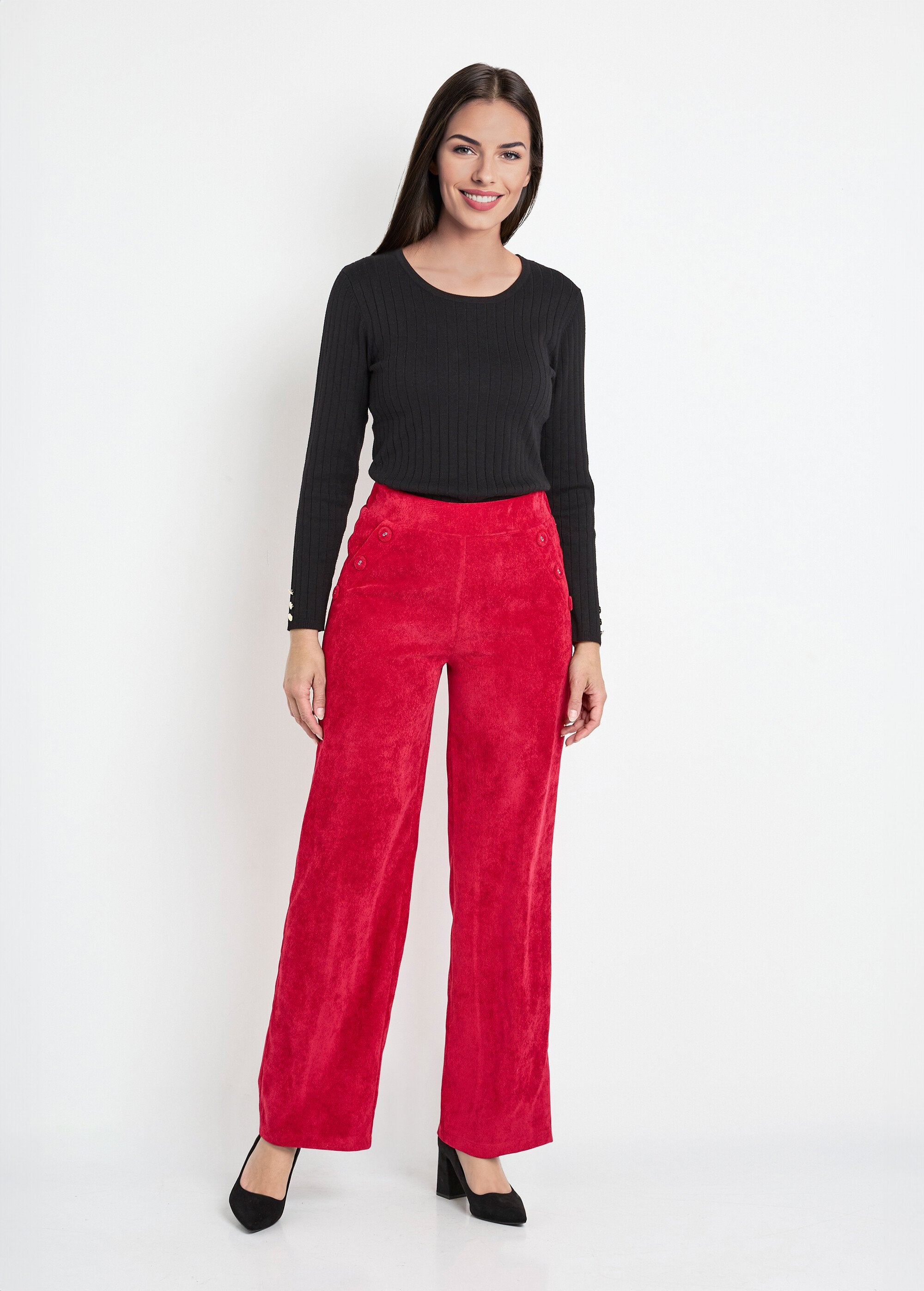 Pantalon_large_velours_milleraies_ceinture_semi-élastiquée_Rouge_SF1_slim