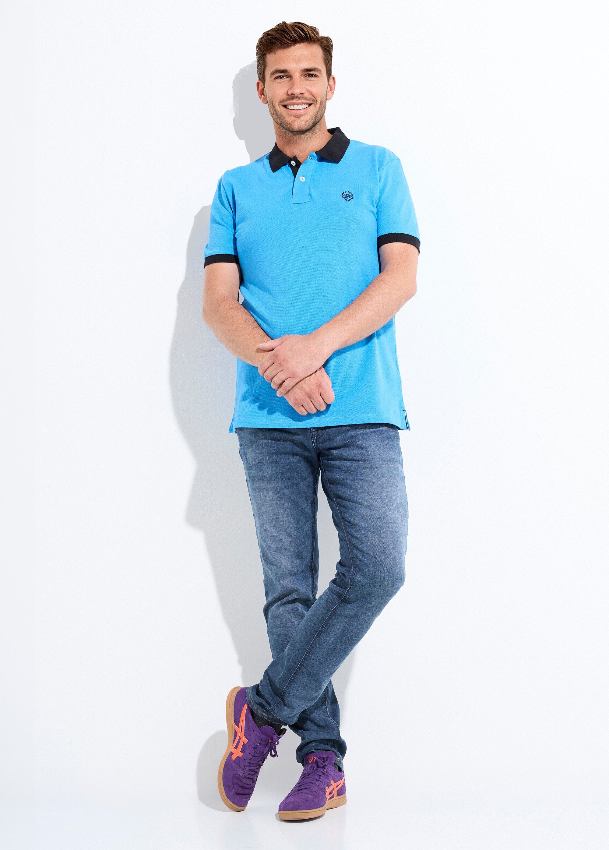 Camisa_polo_masculina_com_gola_e_mangas_contrastantes_Bleu_SF1_slim