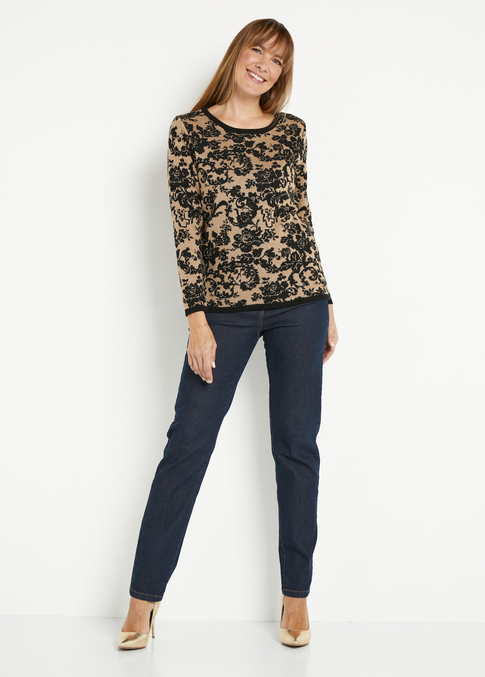Suéter_jacquard_floral_brilhante_e_quente_com_gola_redonda_Dore_et_noir_SF1_slim