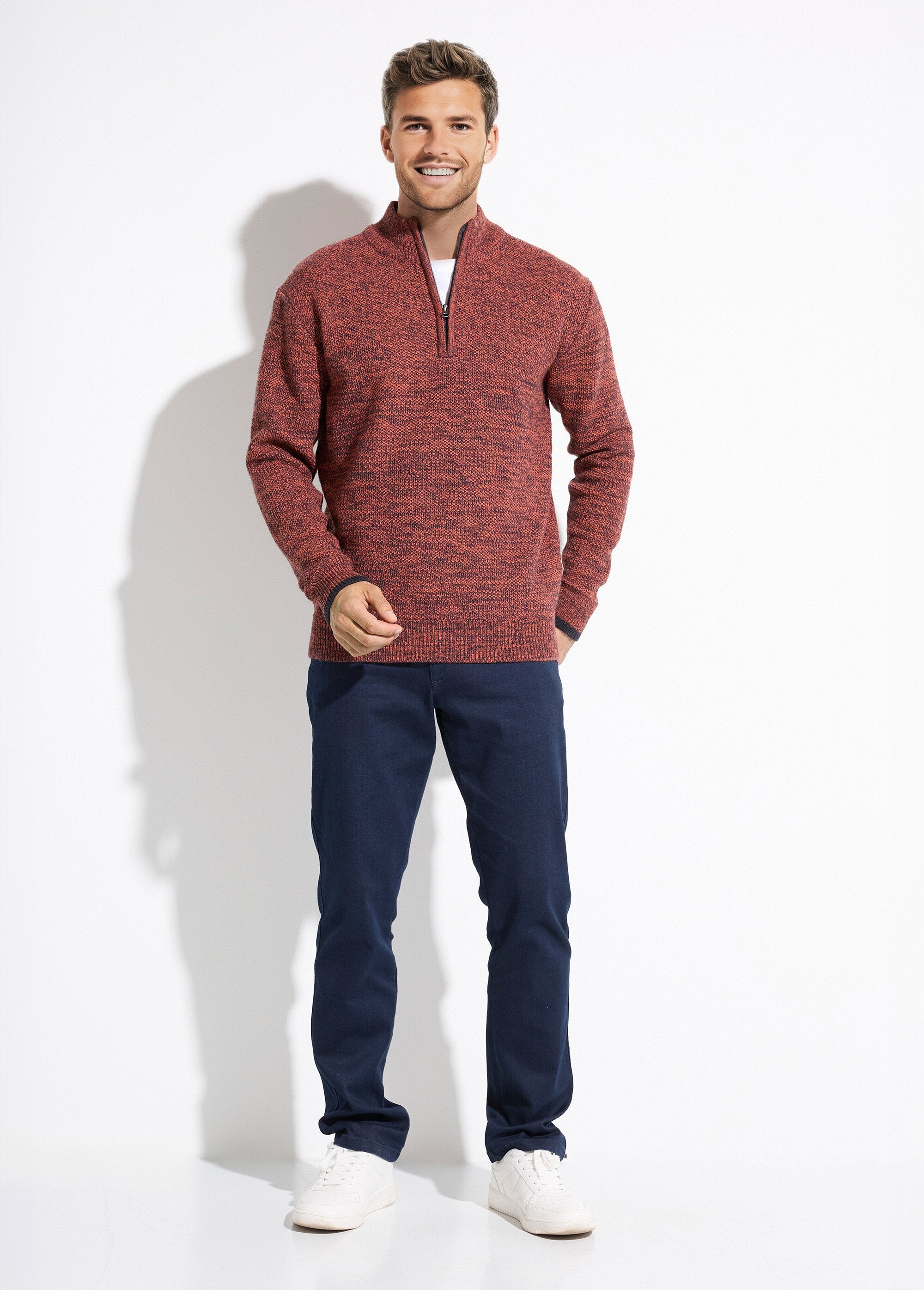 Camisola_de_gola_alta_com_fecho_de_correr_em_lã_de_malha_mosqueada_Brique_SF1_slim