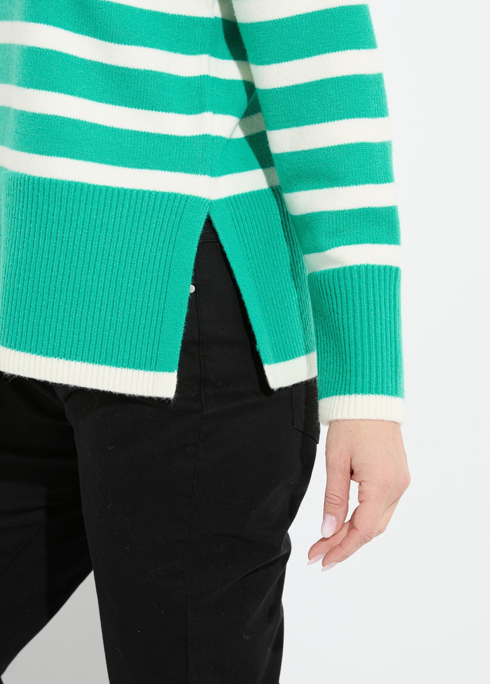 Pull_col_roulé_manches_longues_descendues_Raye_vert_DE2_slim