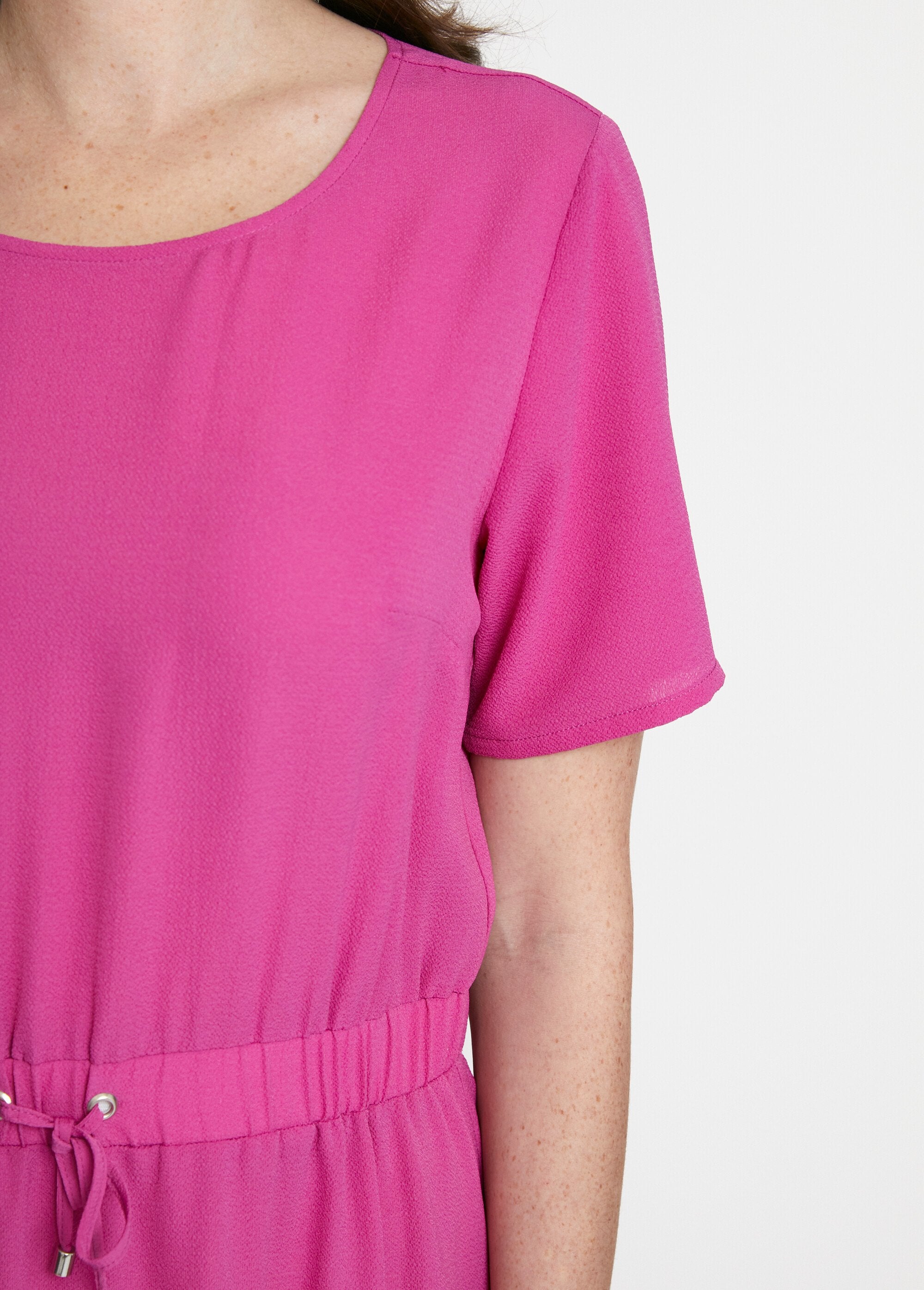 Robe_courte_droite_taille_élastiquée_Uni_fuchsia_DE2_slim
