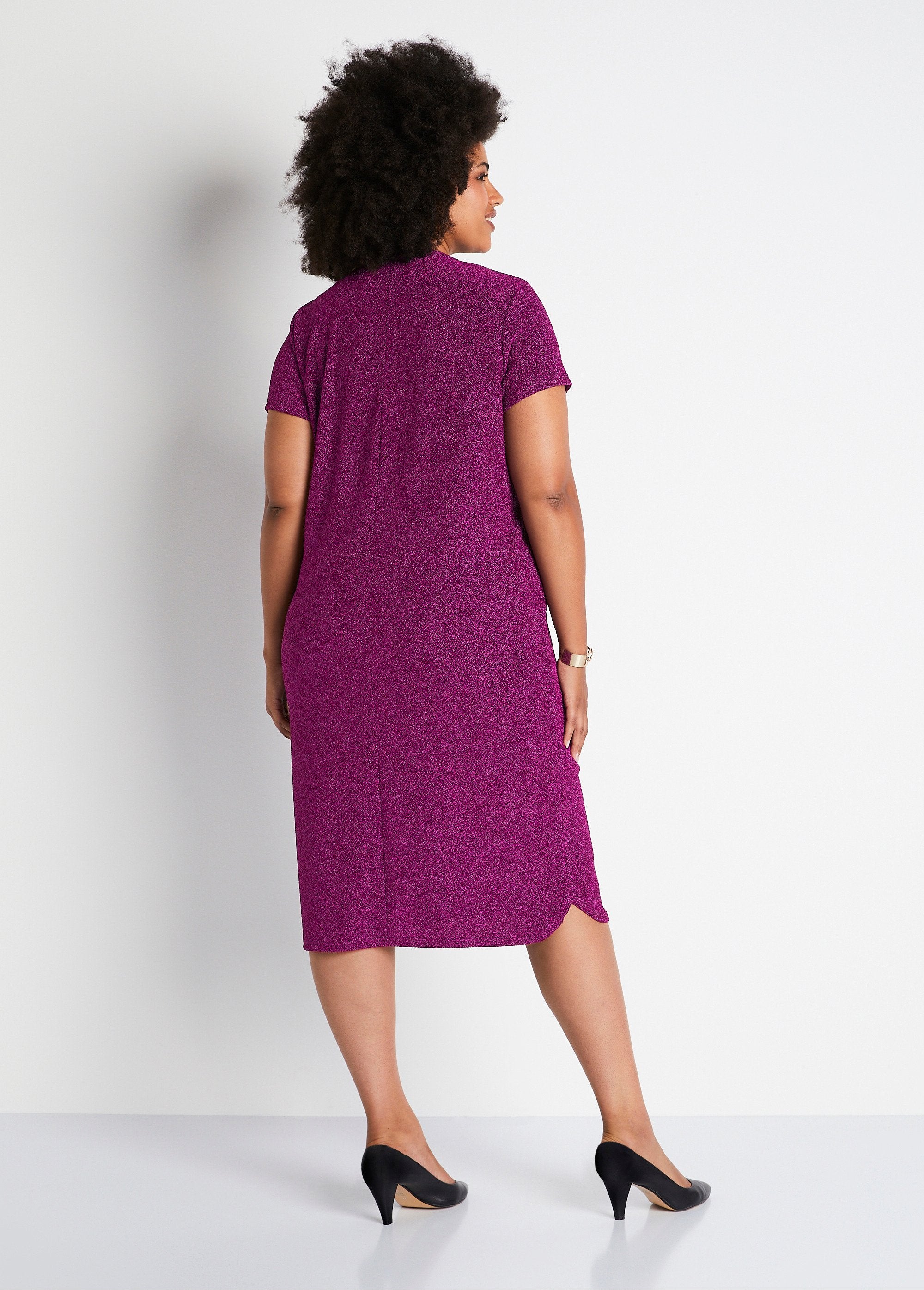 Robe_courte_évasée_maille_brillante_Rose_DO1_curvy