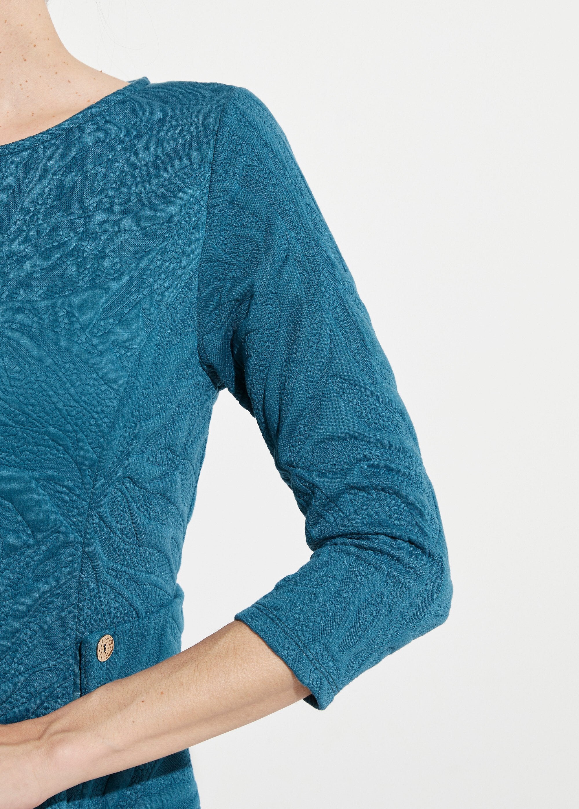 Vestido_curto,_curvo_e_em_jacquard_com_relevo_Bleu_canard_DE1_slim