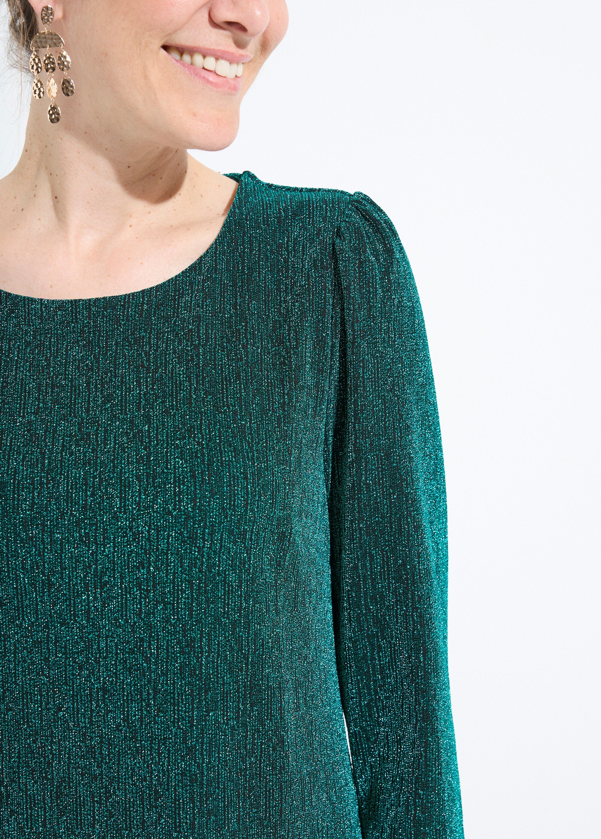 Robe_droite_courte_maille_brillante_métallisée_Vert_DE1_slim