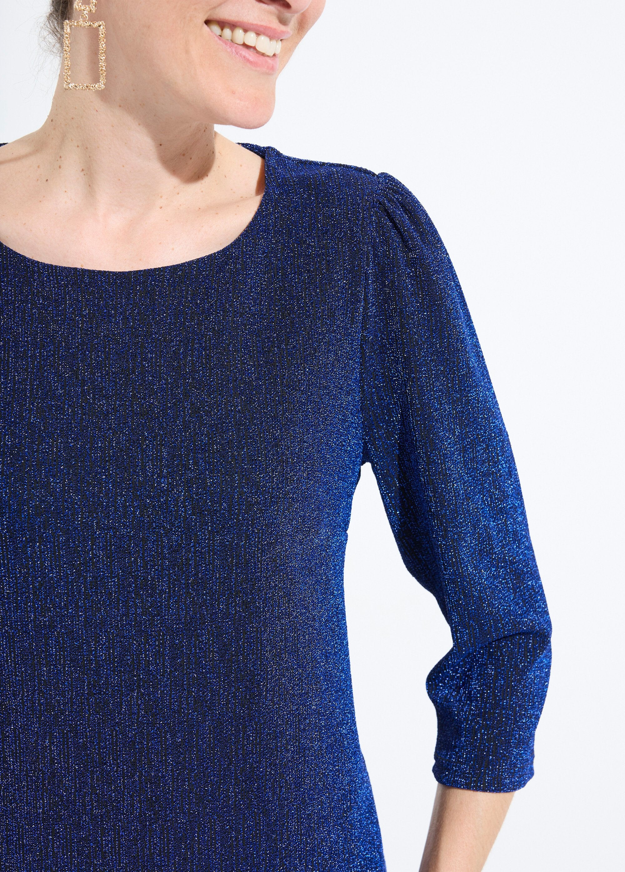 Robe_droite_courte_maille_brillante_métallisée_Bleu_DE1_slim