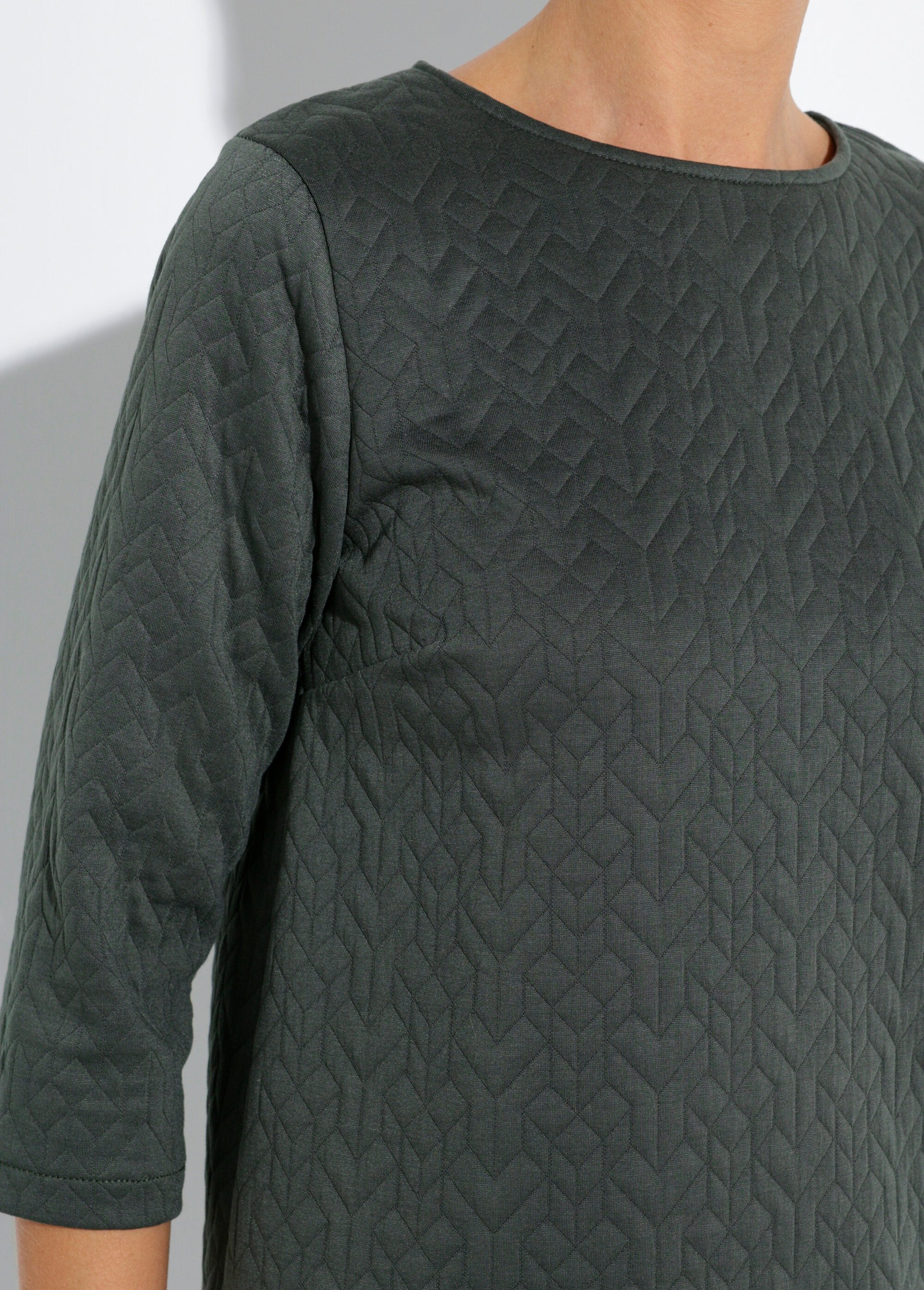 Robe_en_maille_manches_3/4_motif_origami_Kaki_DE1_slim