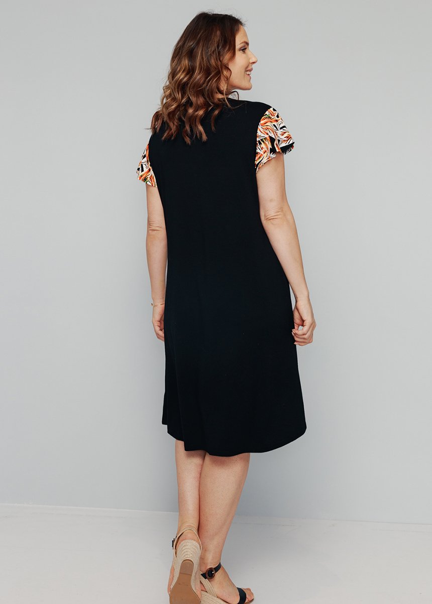 Robe_fantaisie_maille_extensible_Noir_et_corail_DO1_slim