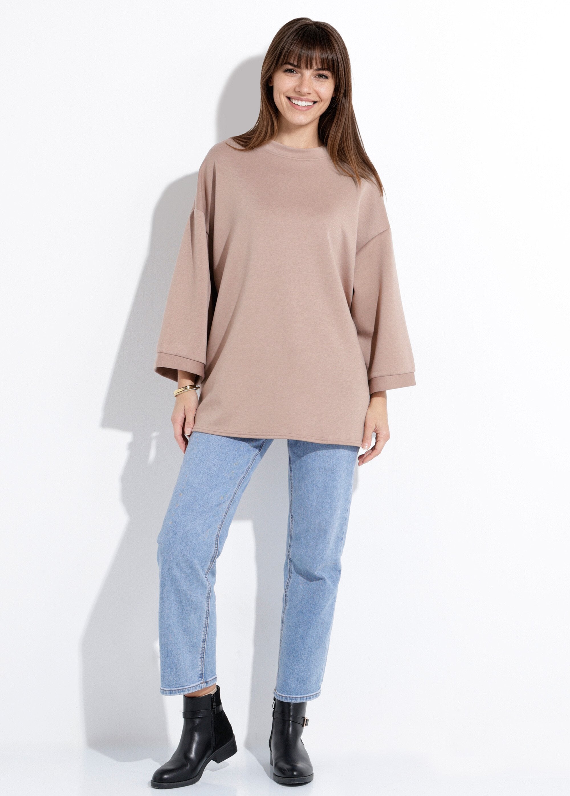 Camisola_grande_de_gola_redonda,_mangas_3/4_Taupe_SF1_slim