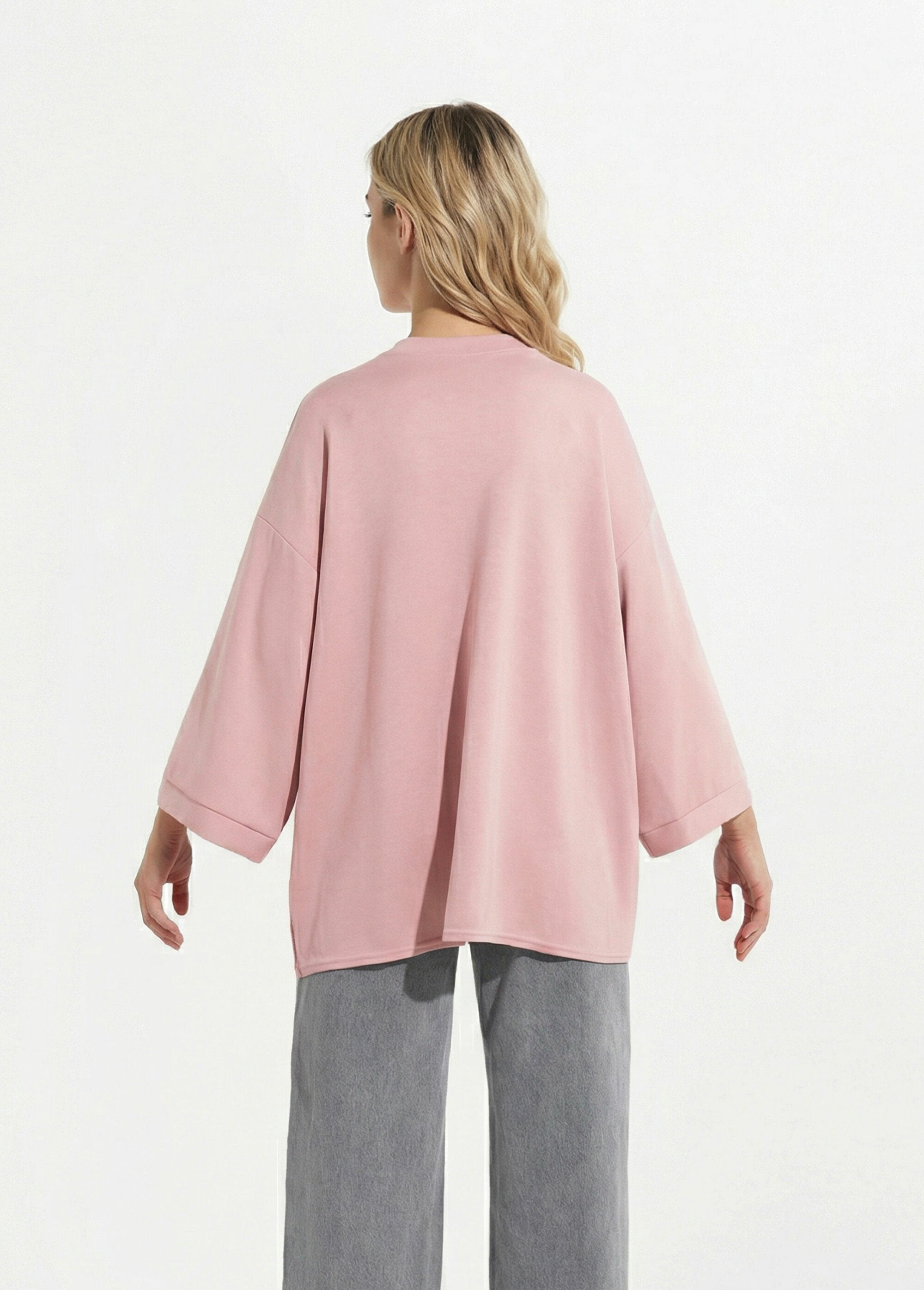 Sweat_shirt_large_col_rond,_manches_3/4_Rose_clair_DO1_slim