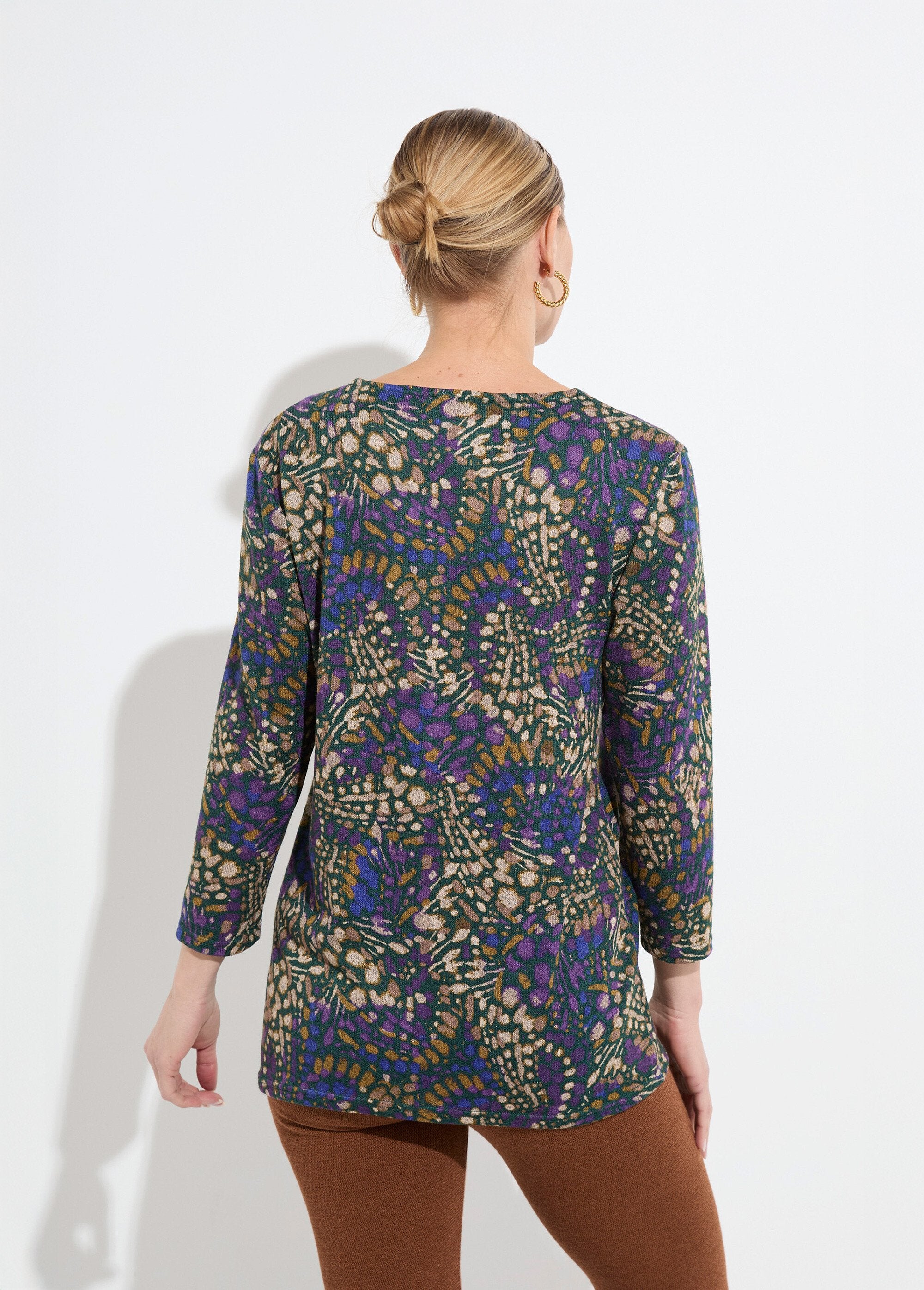 T-shirt_comprida,_mangas_3/4,_estampado_tachista_Violet_et_beige_DO1_slim