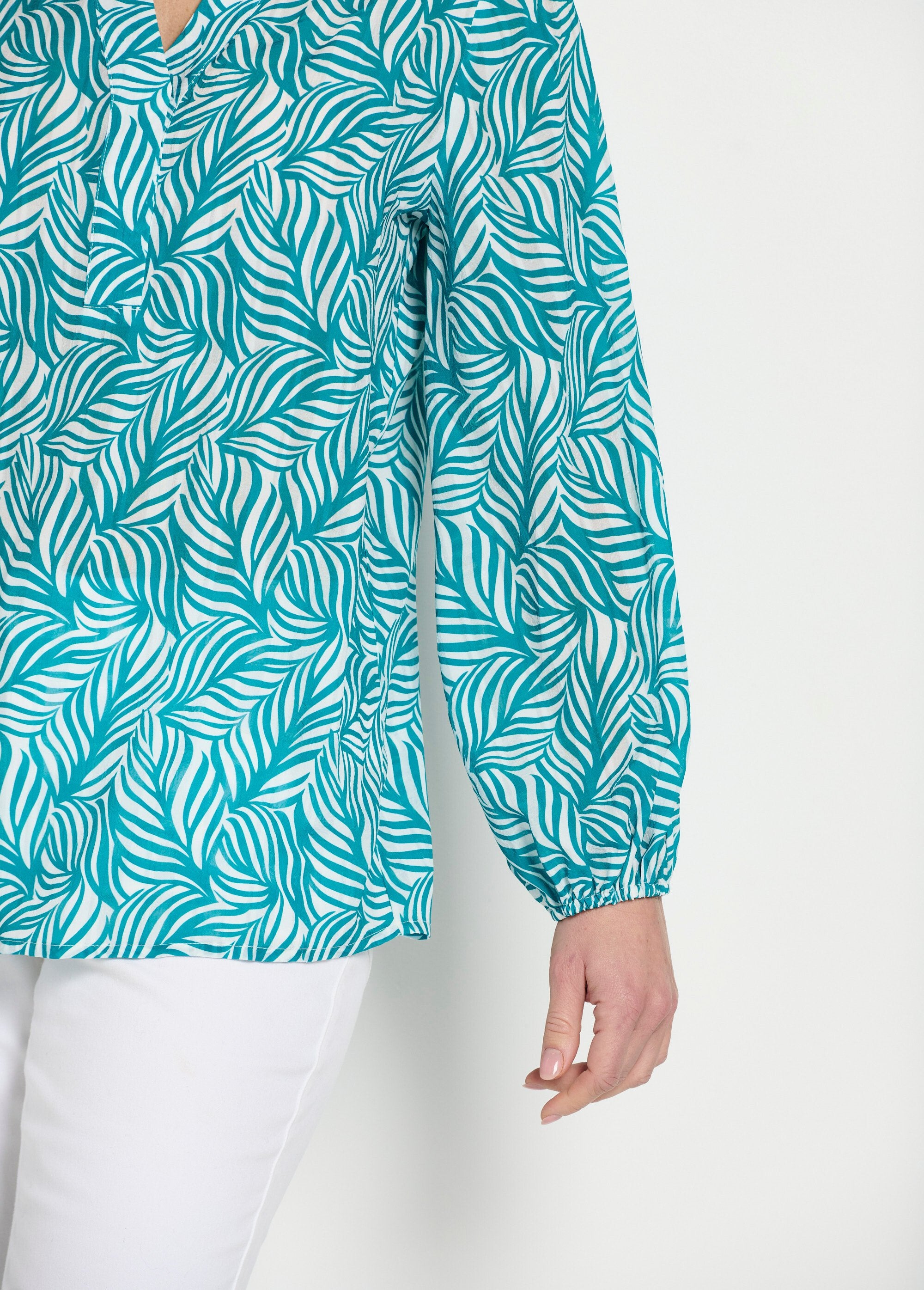 Túnica_longa_abotoada_com_mangas_3/4_Vert_et_blanc_DE2_slim