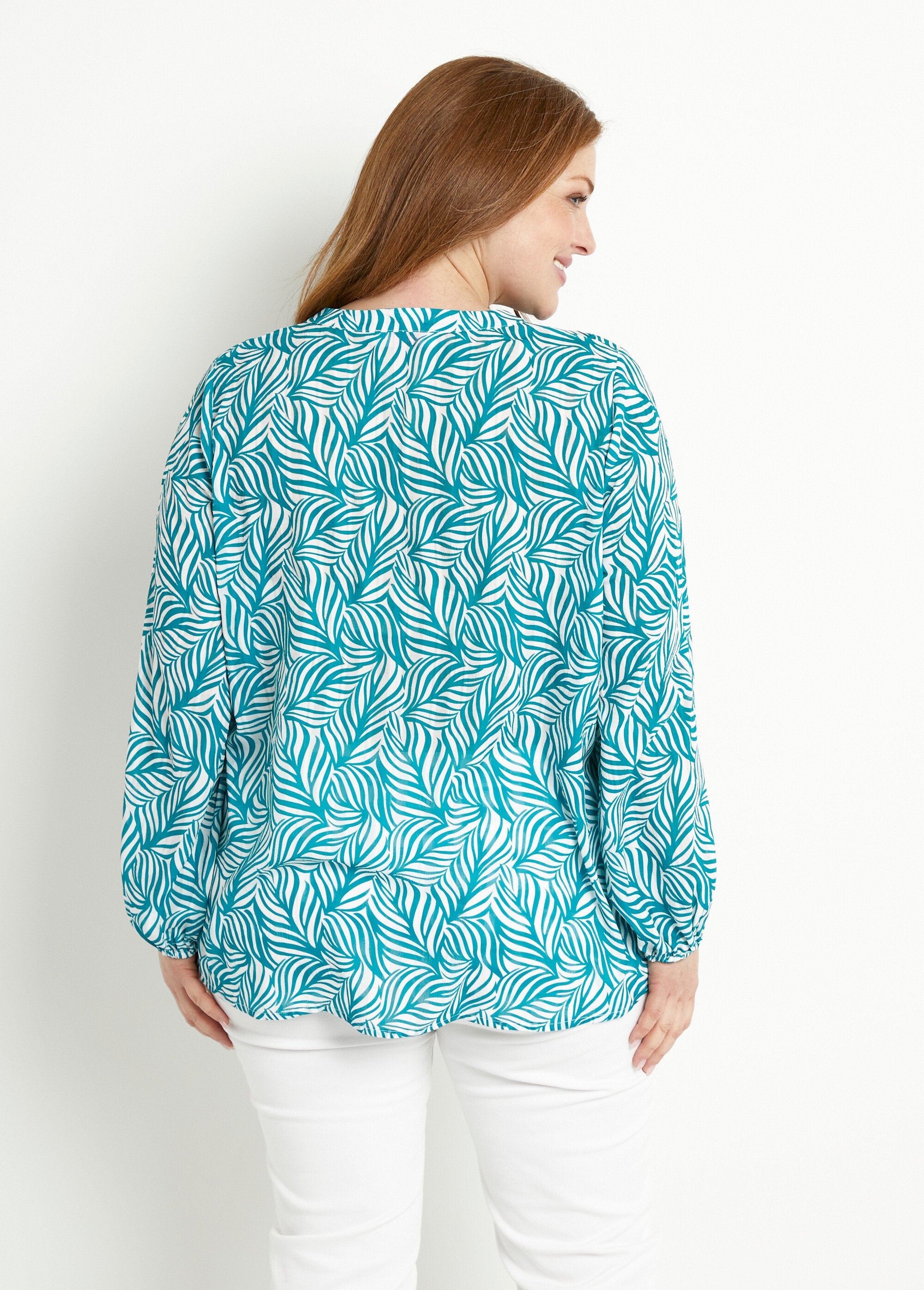 Túnica_longa_abotoada_com_mangas_3/4_Vert_et_blanc_DO1_curvy