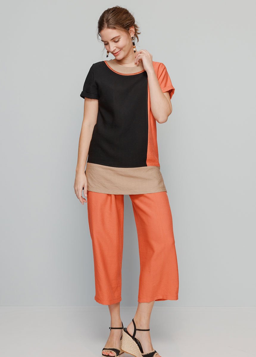 Tunique_en_tissu_effet_lin_Noir_et_brique_SF1_slim