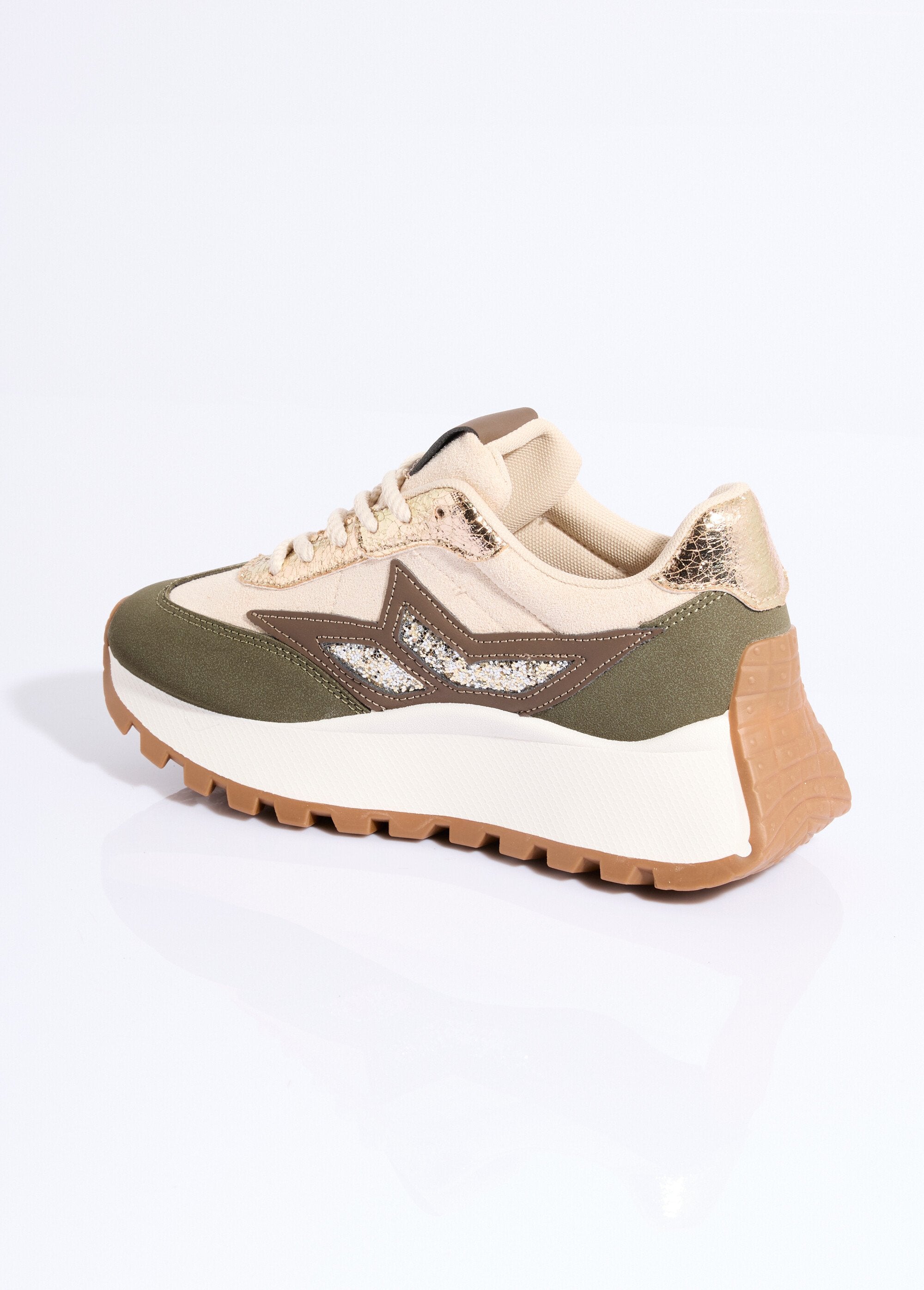Baskets_multimatières_semelle_compensée_Vert_et_beige_DO1_slim