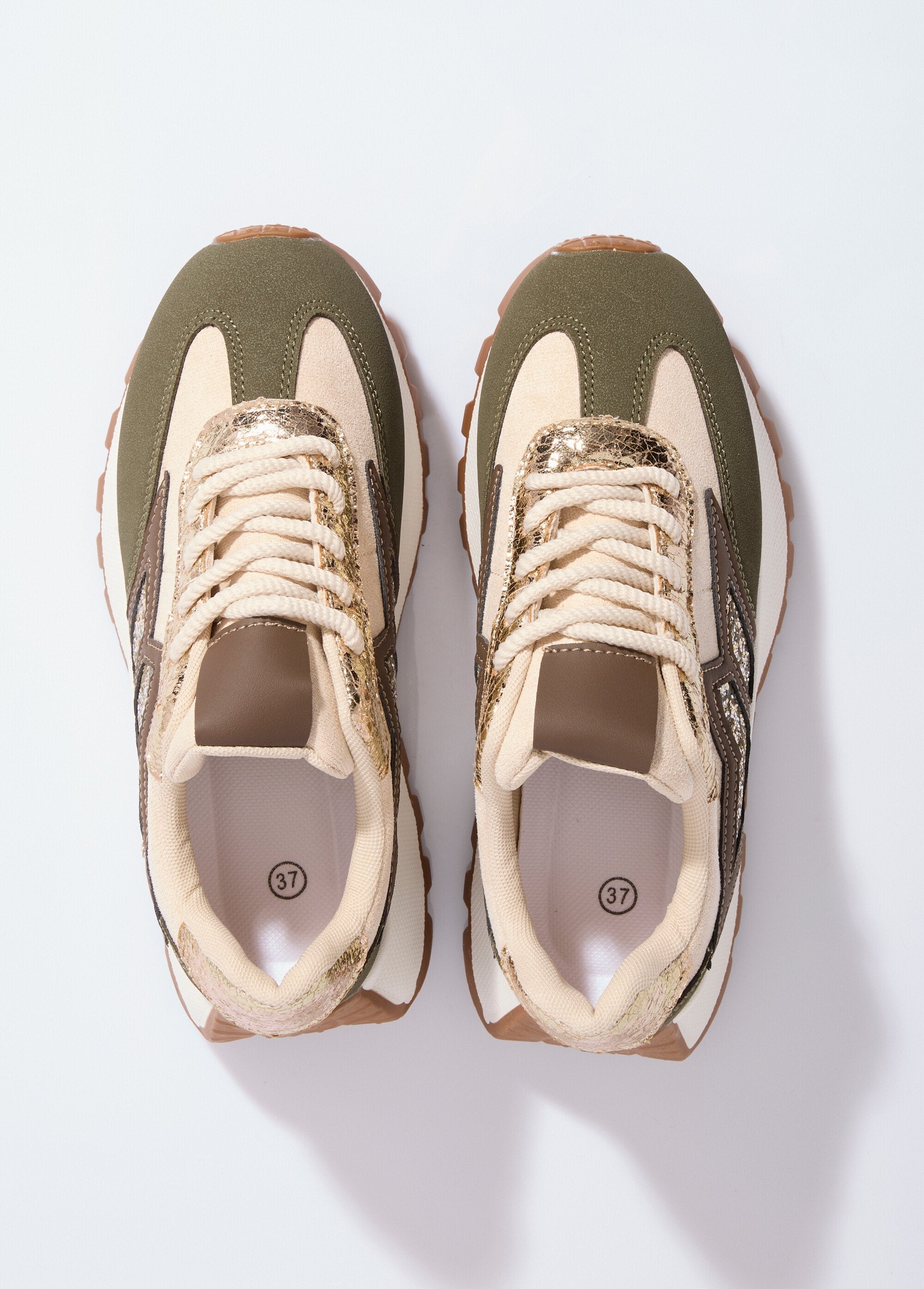 Baskets_multimatières_semelle_compensée_Vert_et_beige_OV1_slim