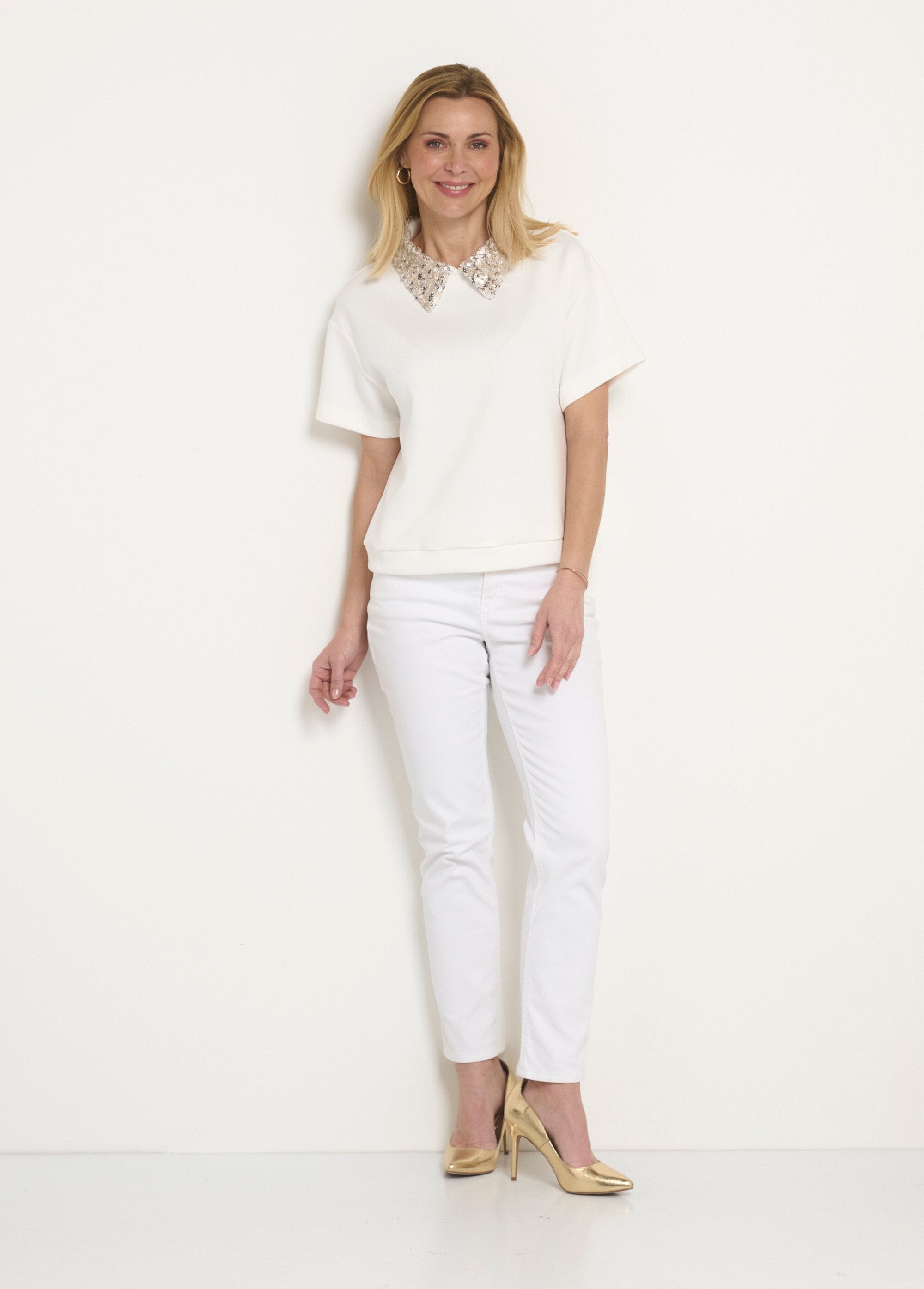 Blouse_col_pailleté_sequins_manches_courtes_Blanc_SF1_slim