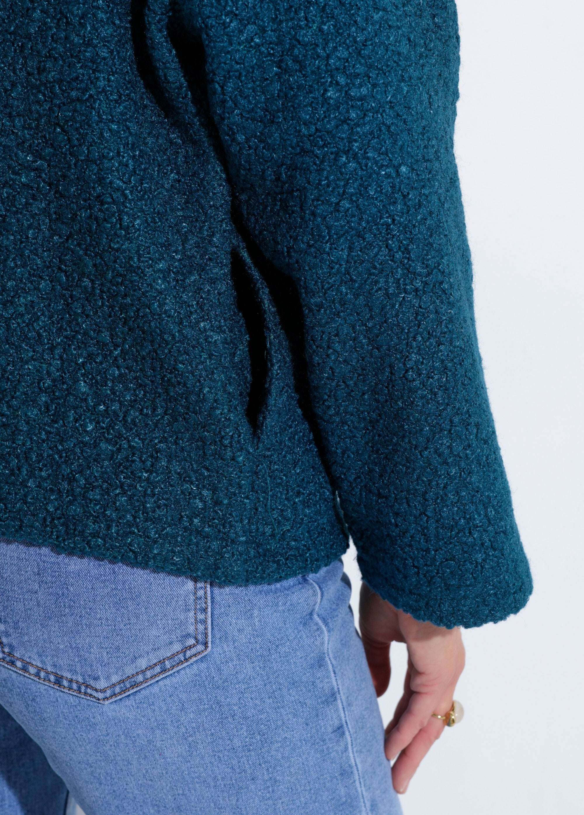 Caban_court_uni_façon_laine_bouclée_Vert_canard_DE2_slim