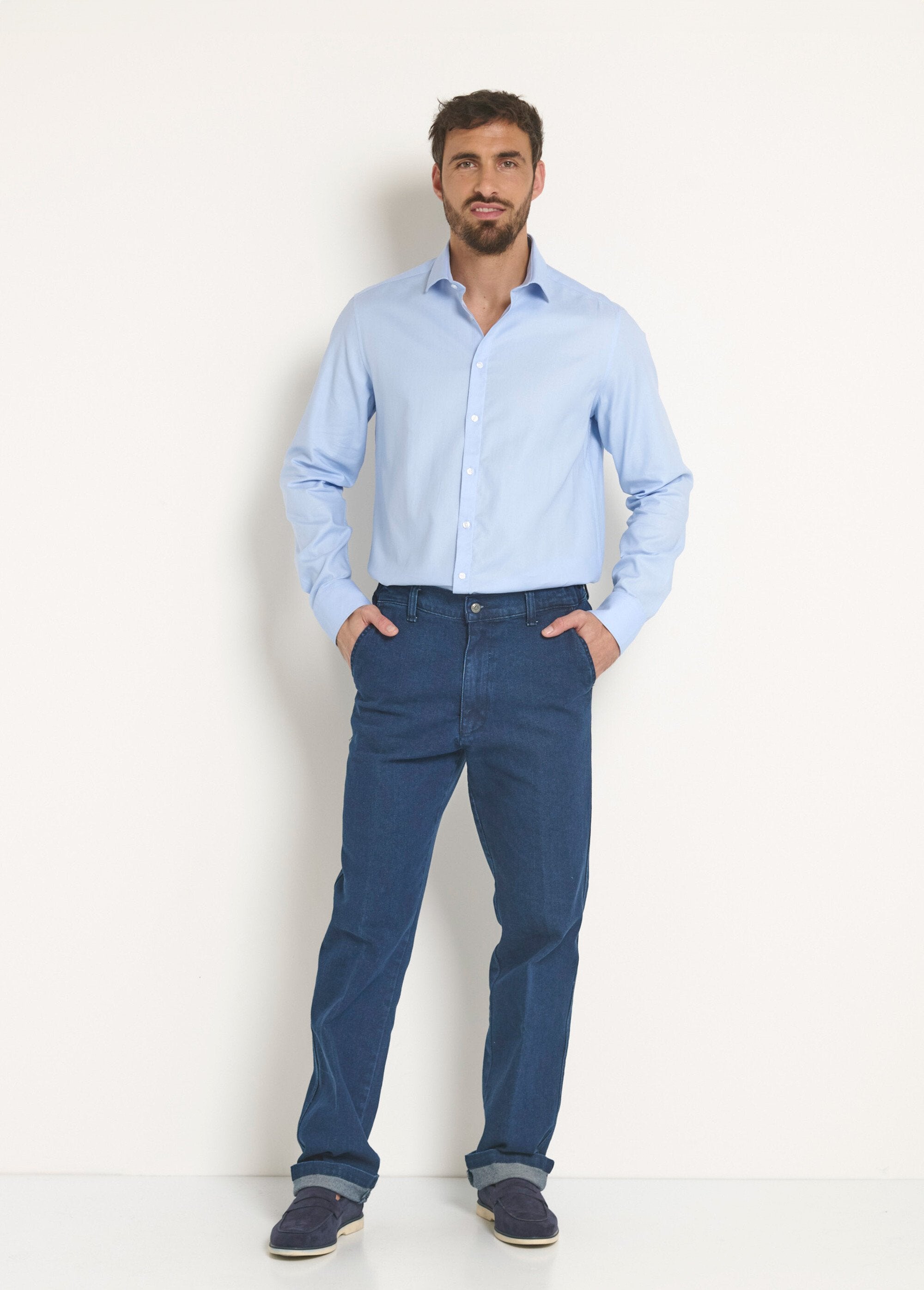 Chemise_coton_chic_col_semi_italien_Bleu_ciel_SF1_slim