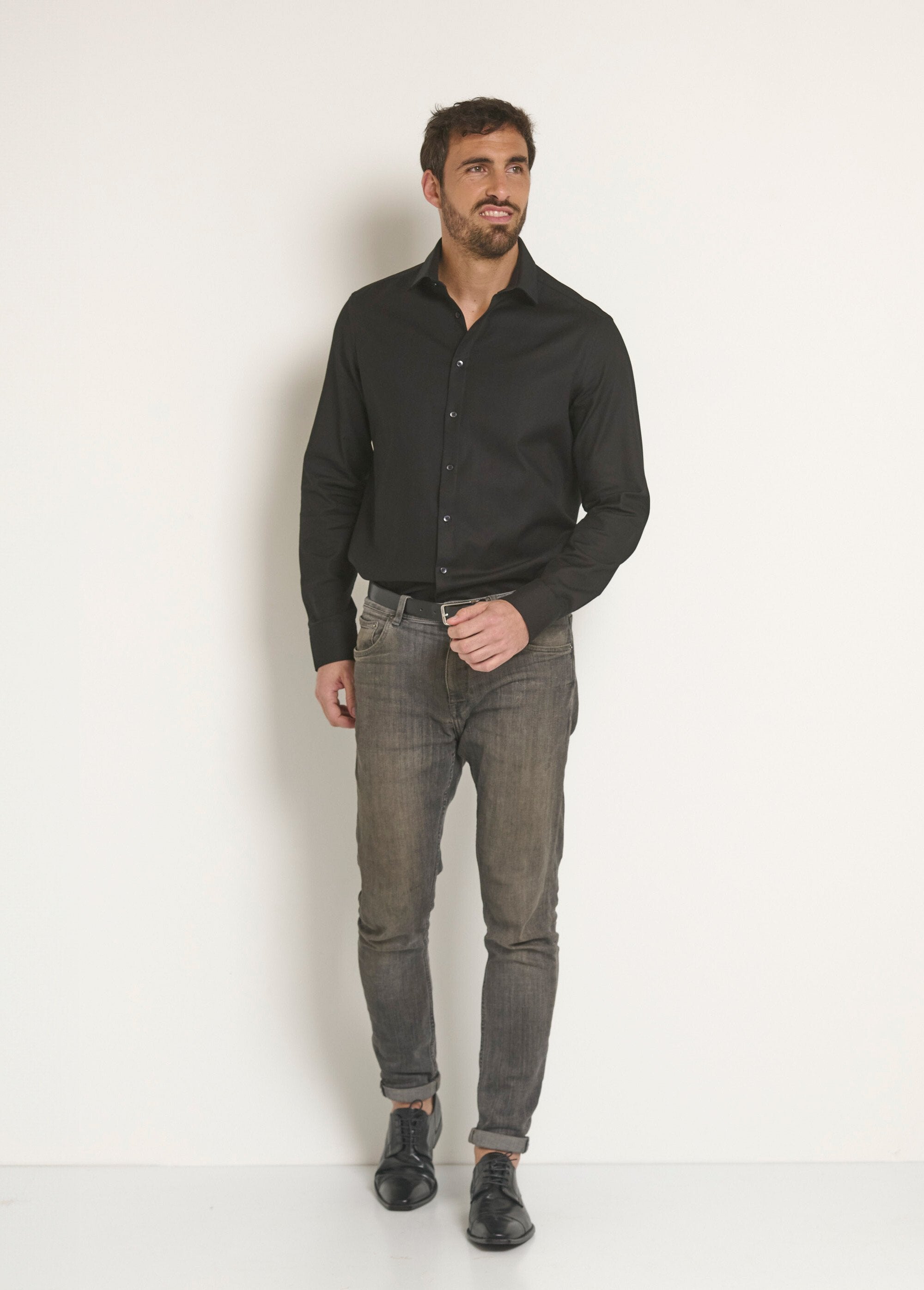 Chemise_coton_chic_col_semi_italien_Noir_SF1_slim