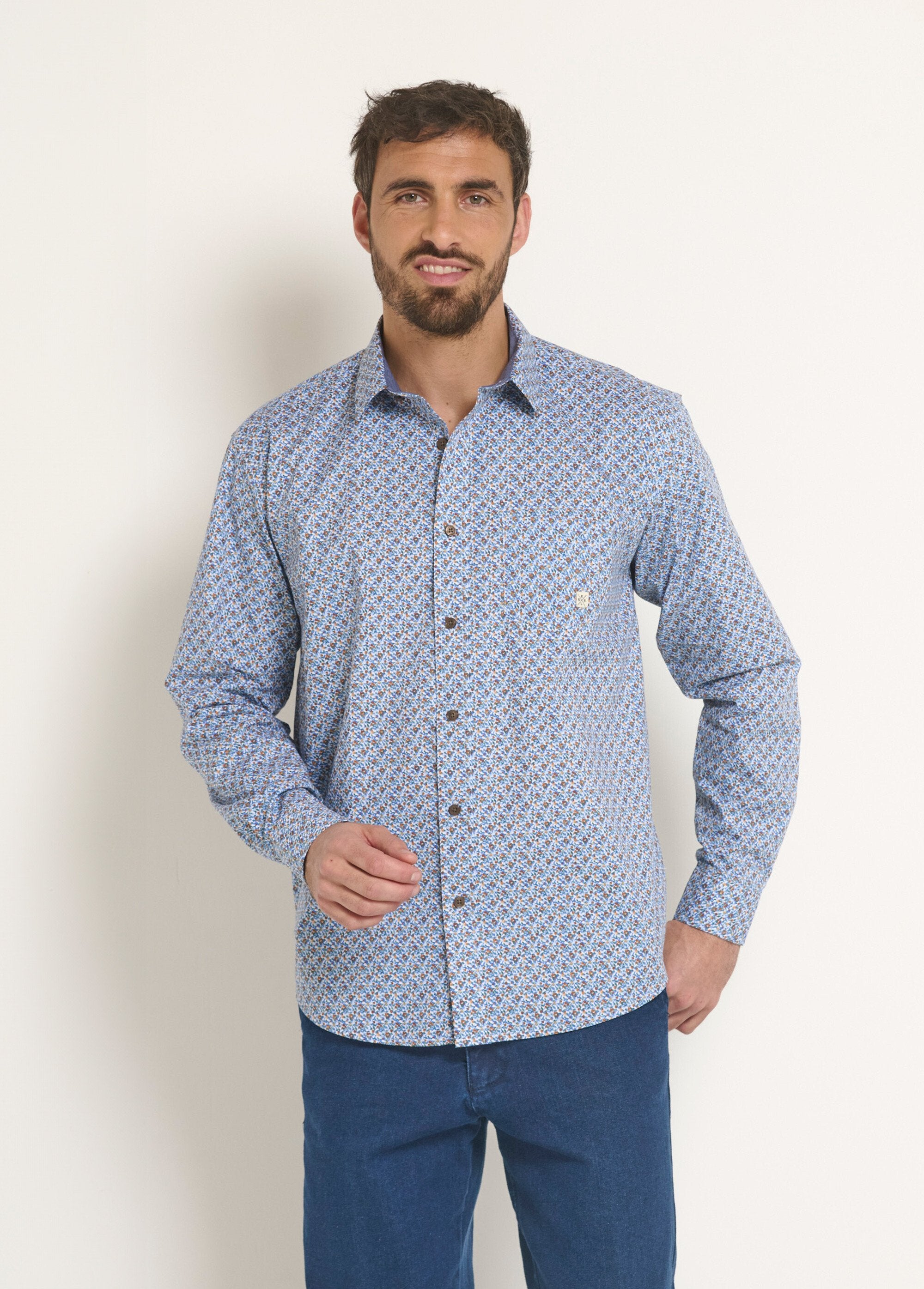 Camisa_de_algodão_com_micropadrão_de_manga_comprida_Bleu_FA1_slim