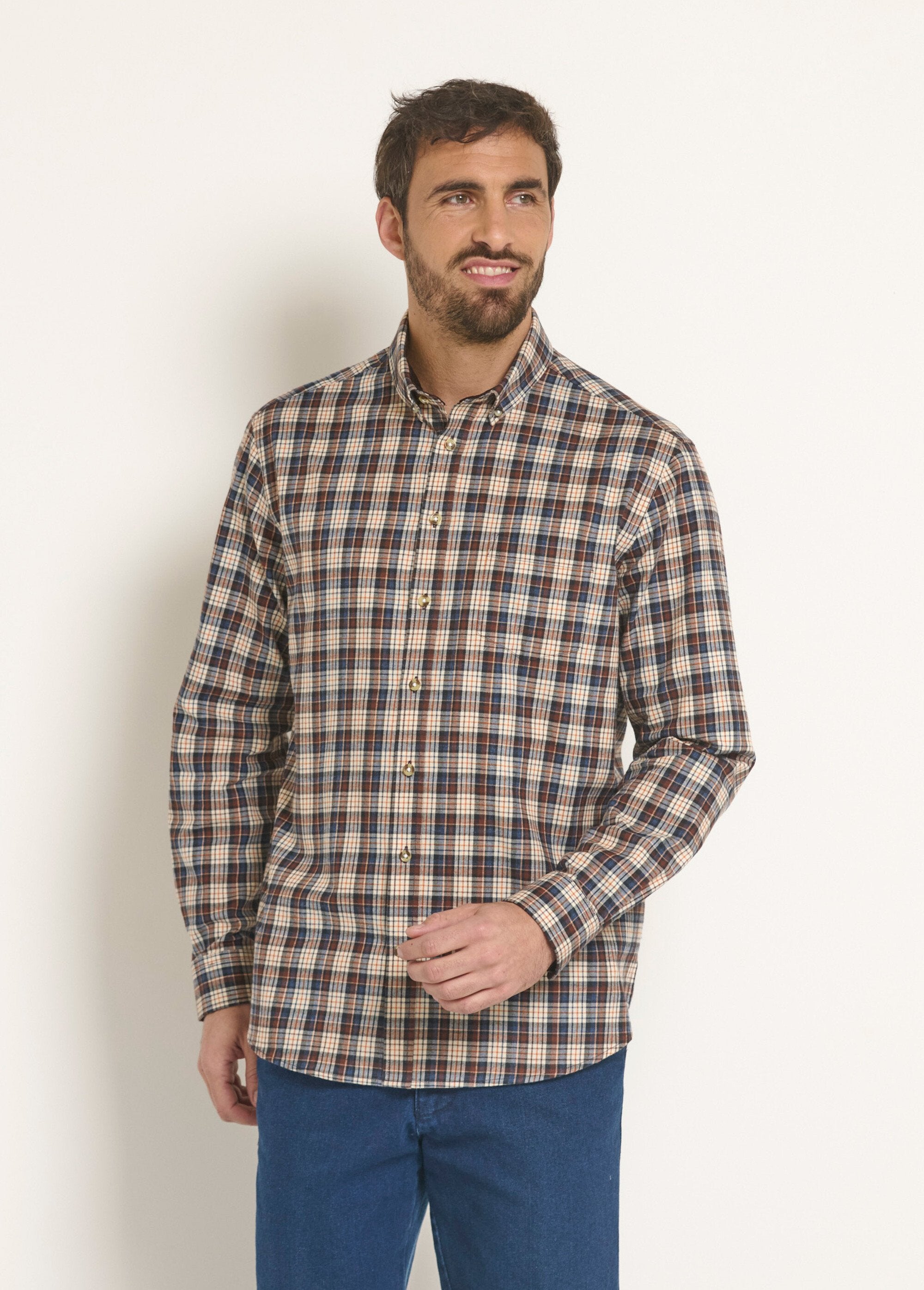 Camisa_de_flanela_com_detalhes_em_veludo,_leve_Carreaux_marron_FA1_slim