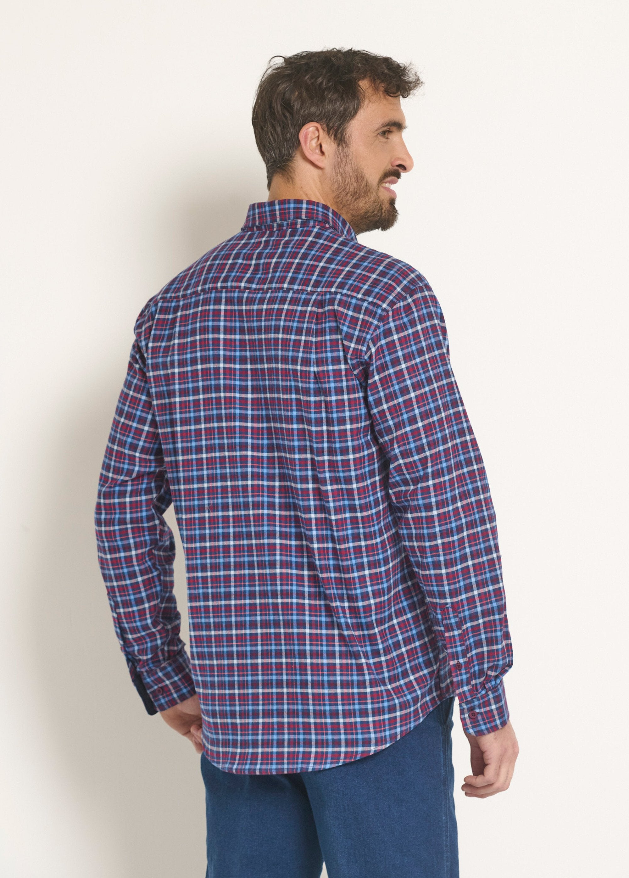 Camisa_de_flanela_xadrez_elástica_Carreaux_bleu_DO1_slim