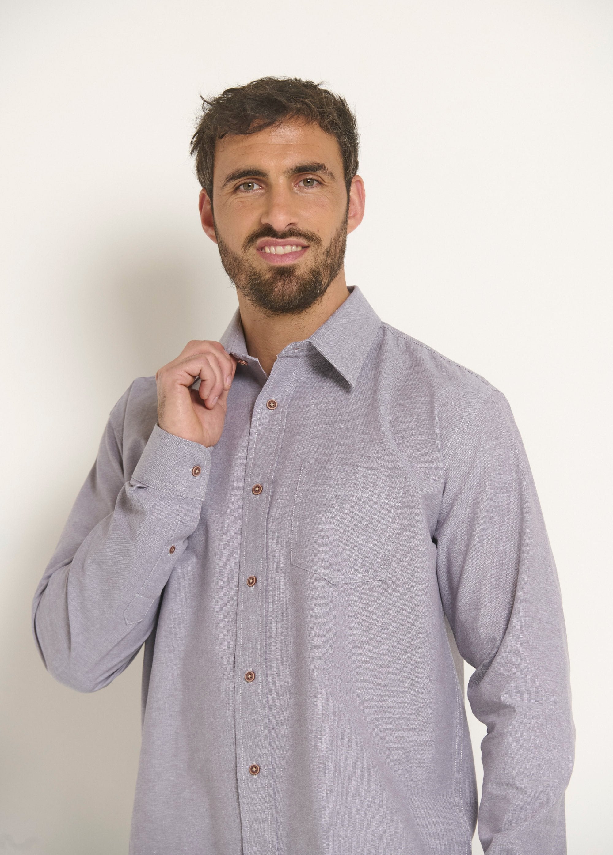 Chemise_manches_longues_coton_Oxford_Gris_DE1_slim