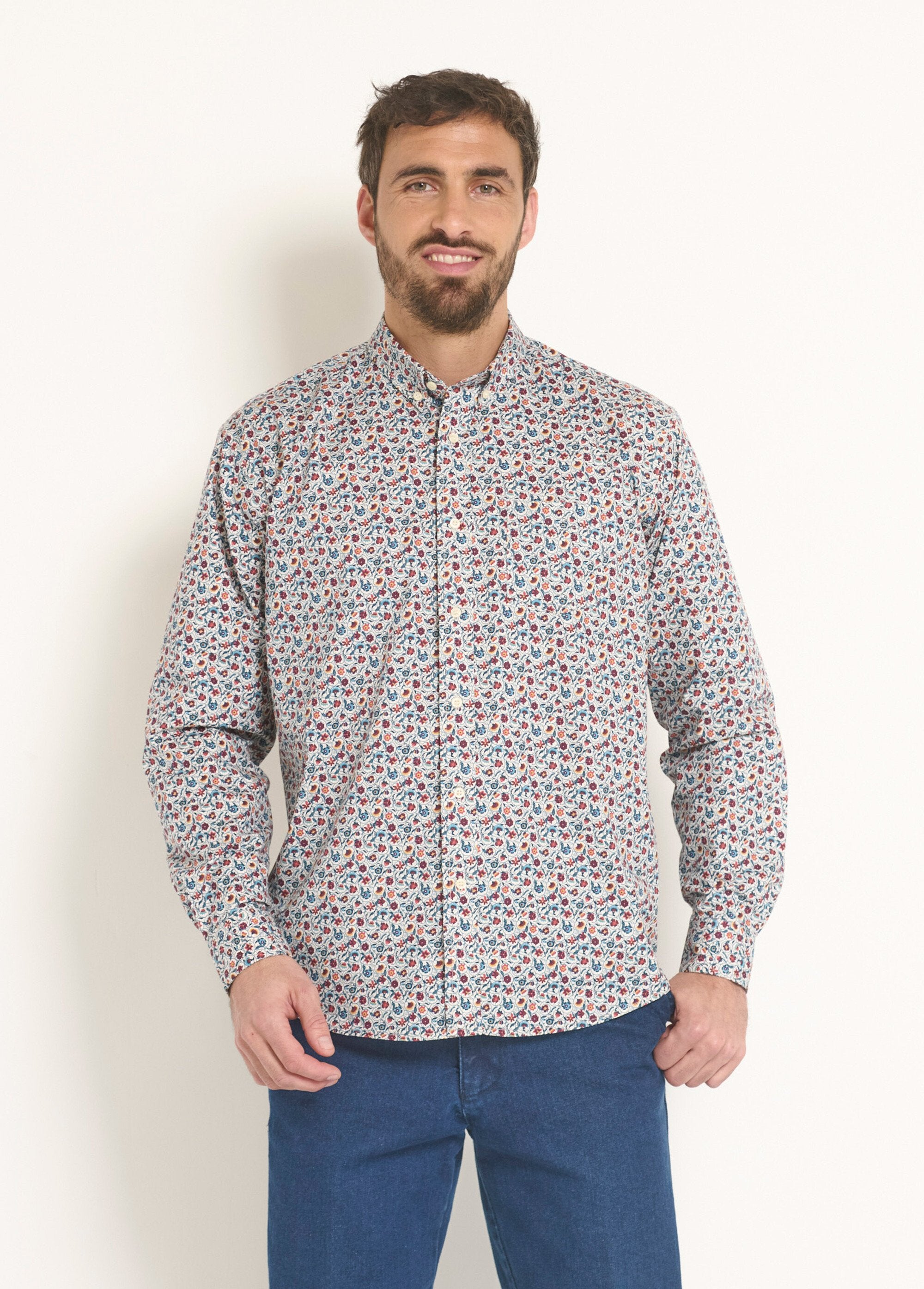 Camisa_com_estampa_floral_chique_Orange_et_bleu_FA1_slim