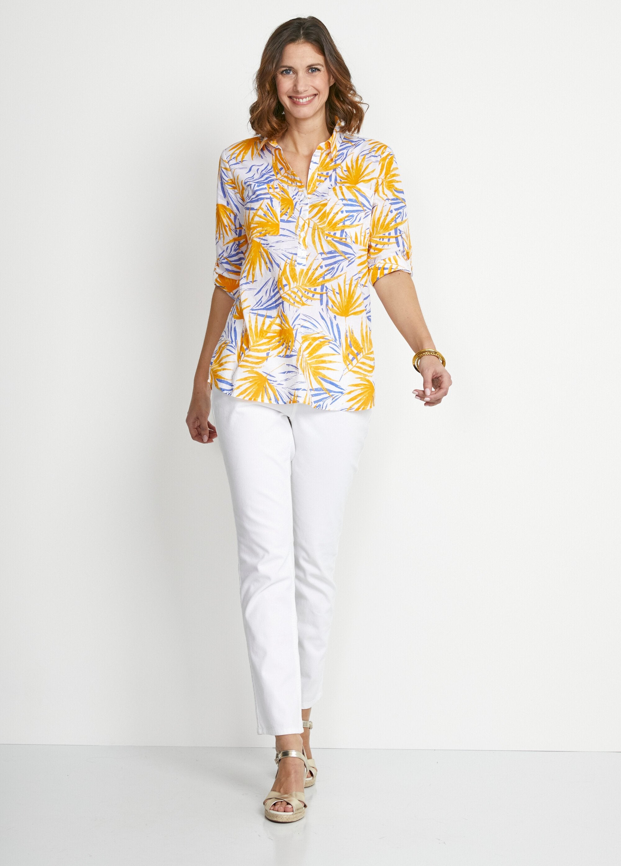 Blusa_longa_estampada_de_algodão_com_botões_Estampa_amarela_SF1_slim