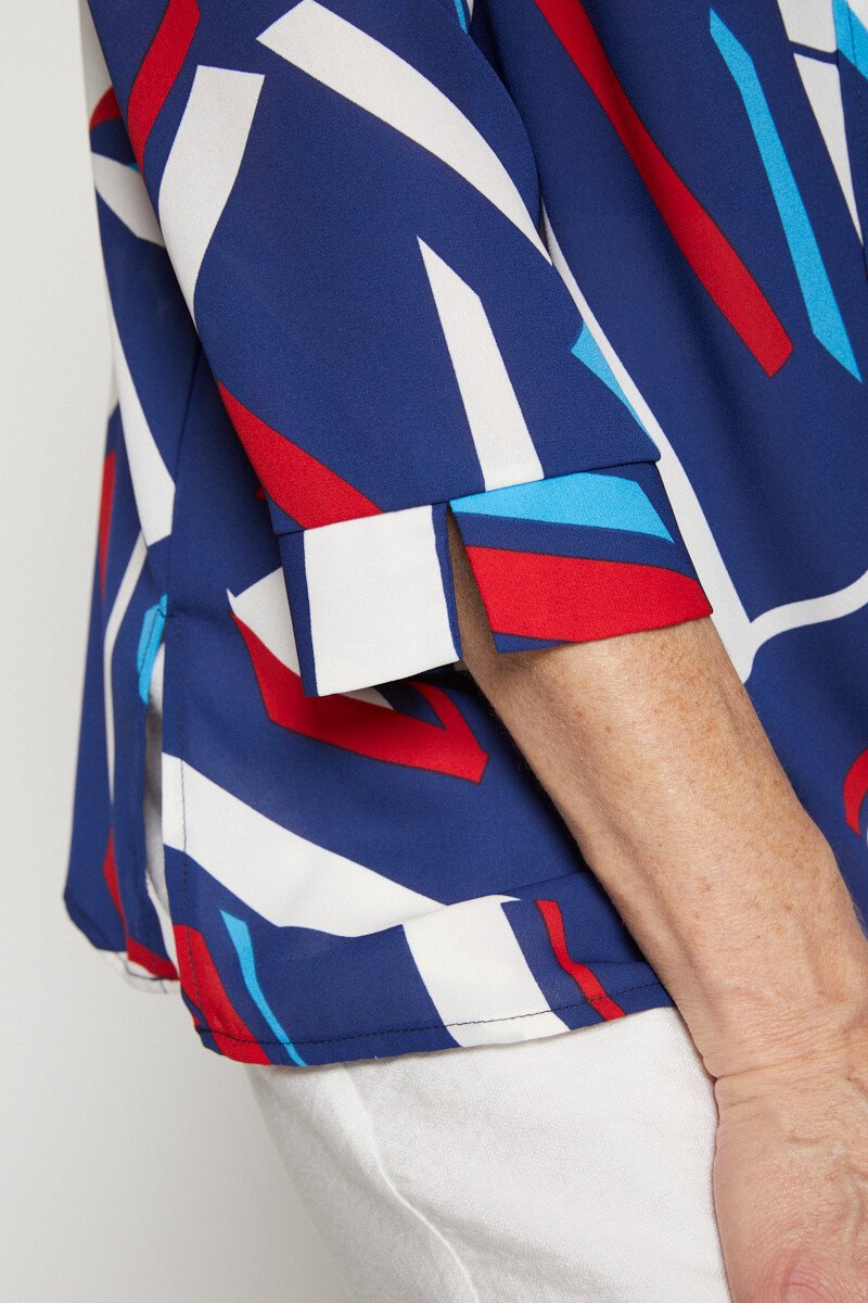 Chemisier_droit_graphique_manches_3/4_Bleu_et_rouge_DE2_slim