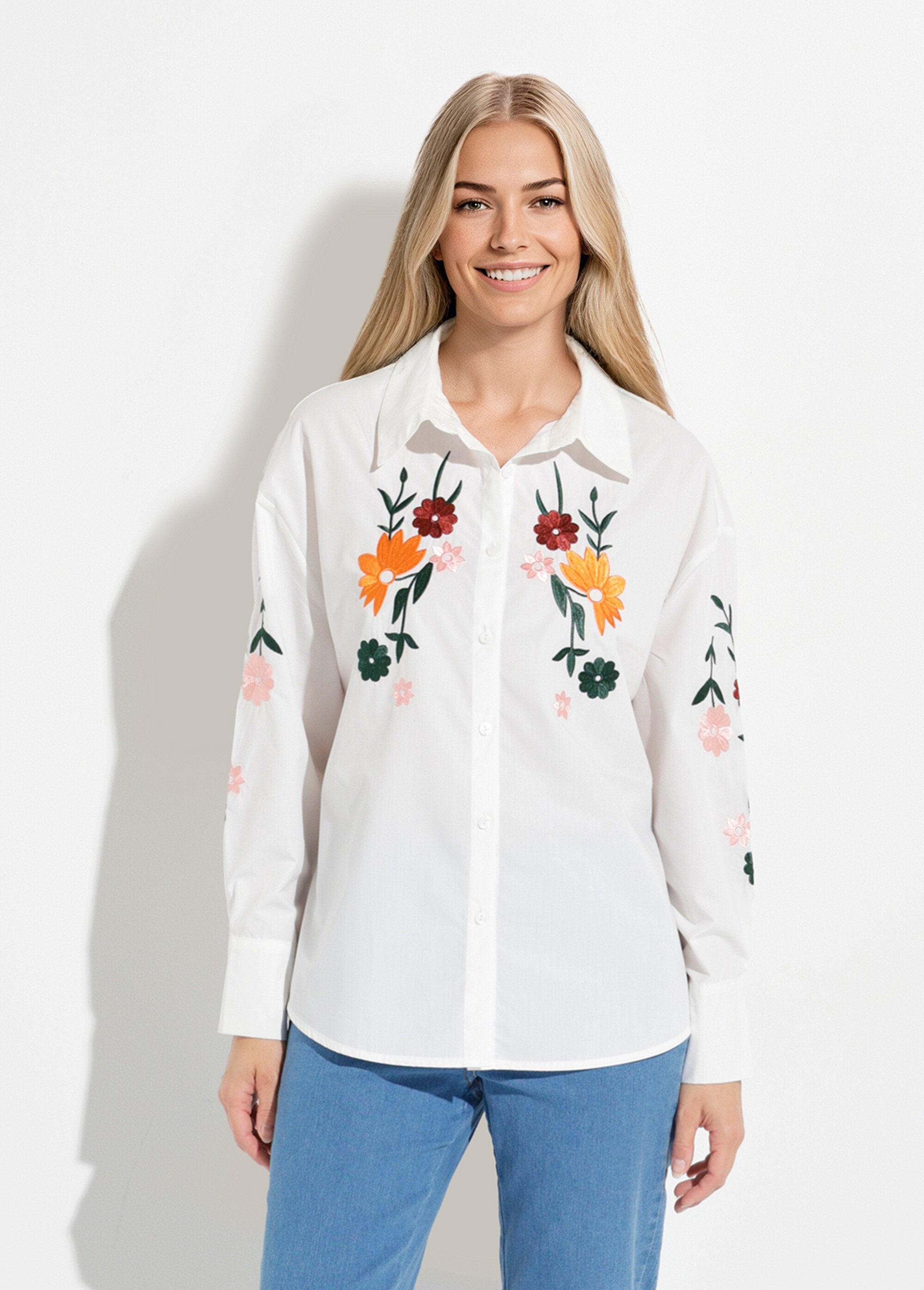 Blusa_longa_de_poliéster_e_algodão_bordada_com_botões_Multicolore_FA1_slim
