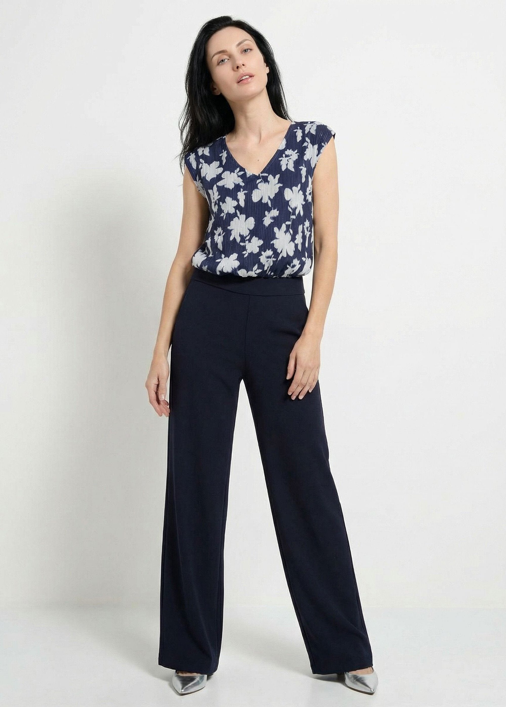 Combinaison-pantalon_manches_courtes_bi-matière_Marine_et_beige_FA1_slim