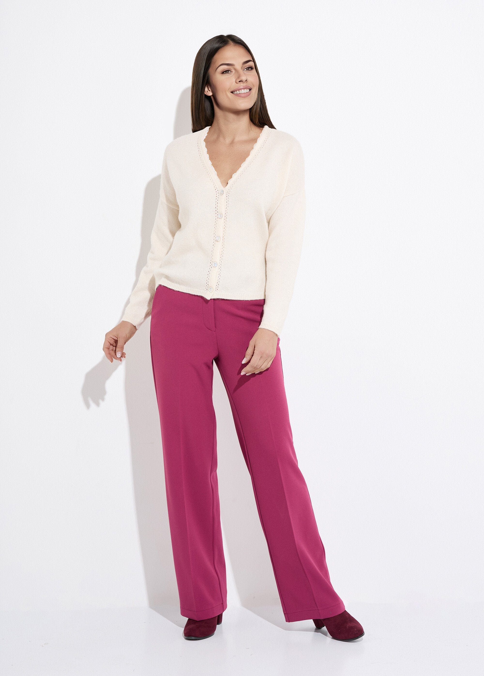Gilet_boutonné_col_V_jersey,_ajouré_et_macramé_Ecru_SF1_slim