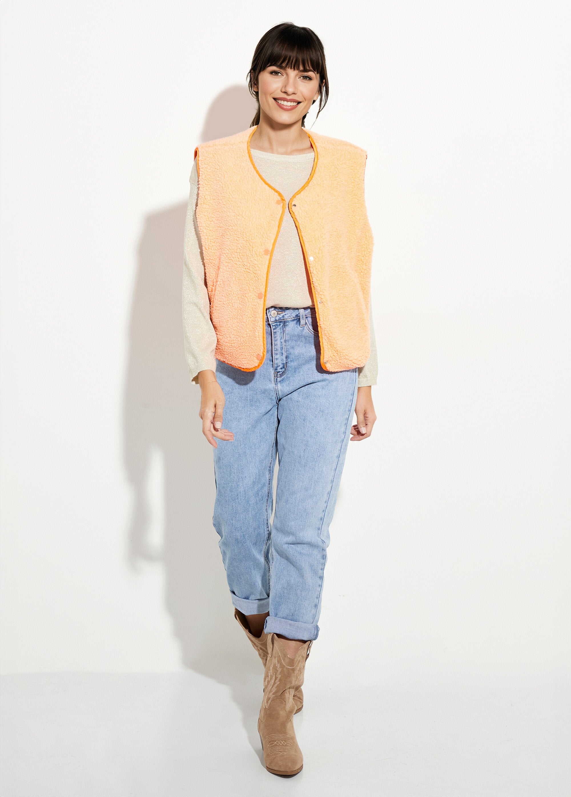Gilet_sans_manches,_fausse_fourrure_fluo_Orange_fluo_SF1_slim