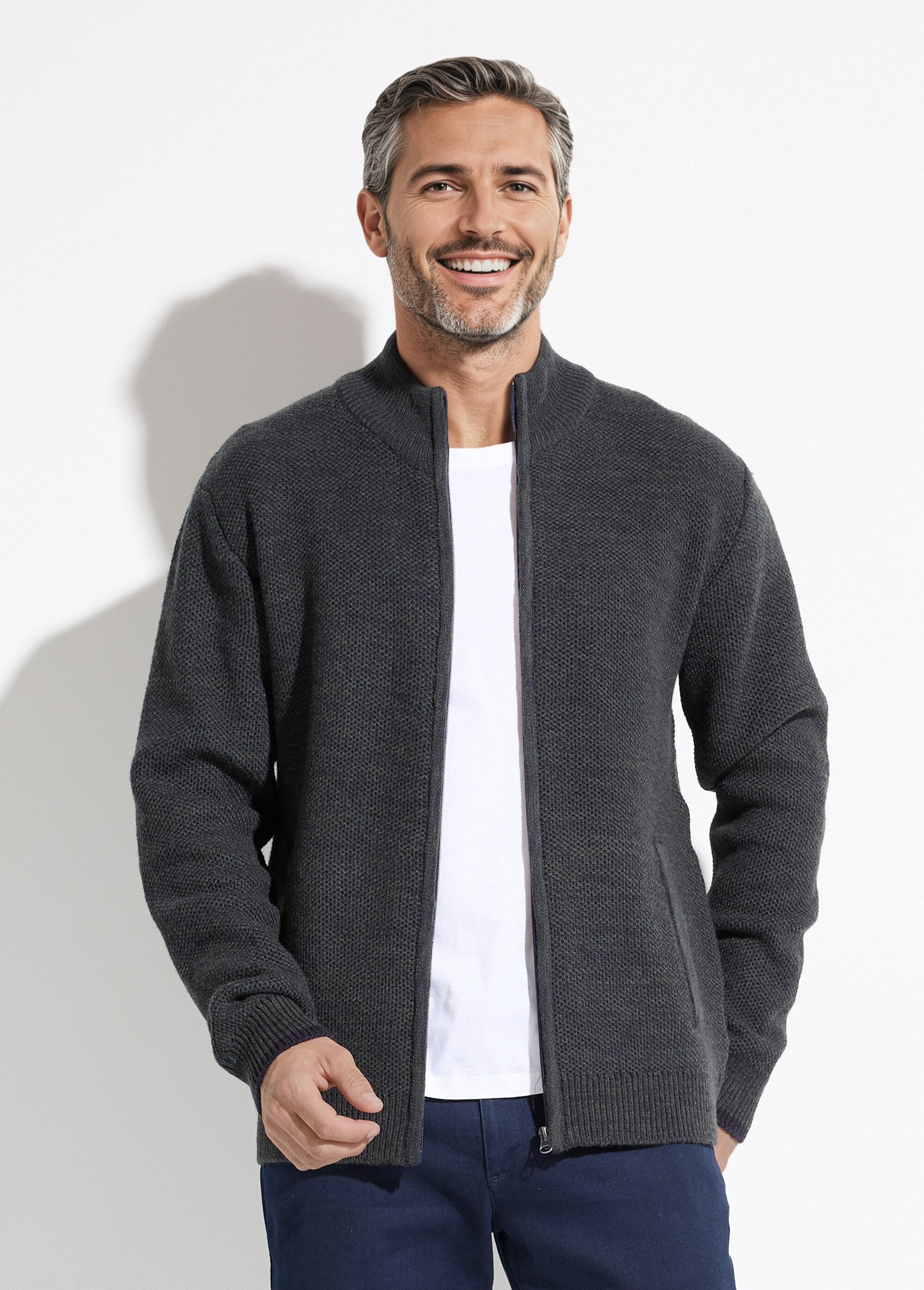 Gilet_zippé_col_montant_maille_chinée_laine_Vert_FA1_slim