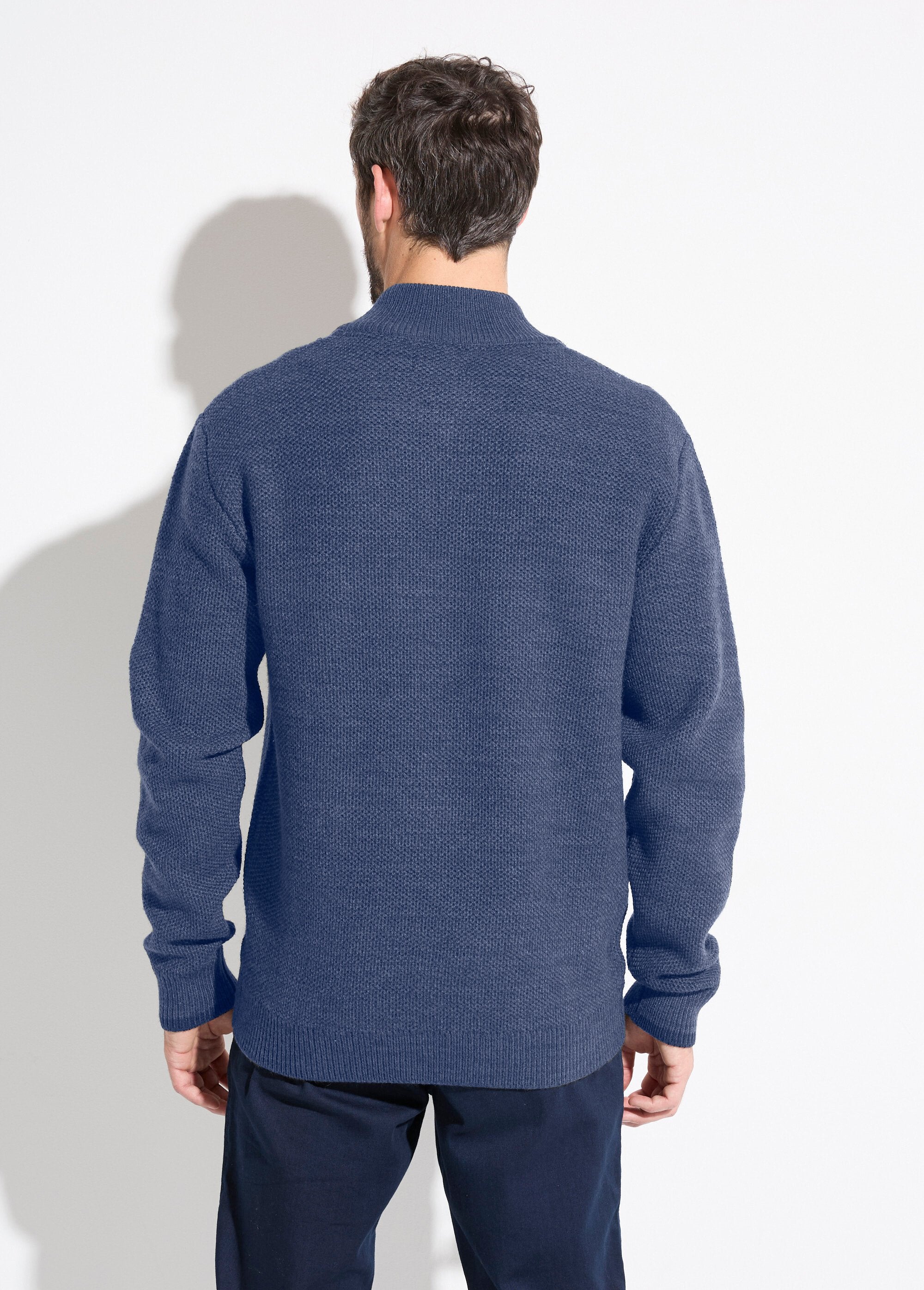 Gilet_zippé_col_montant_maille_chinée_laine_Bleu_DO1_slim