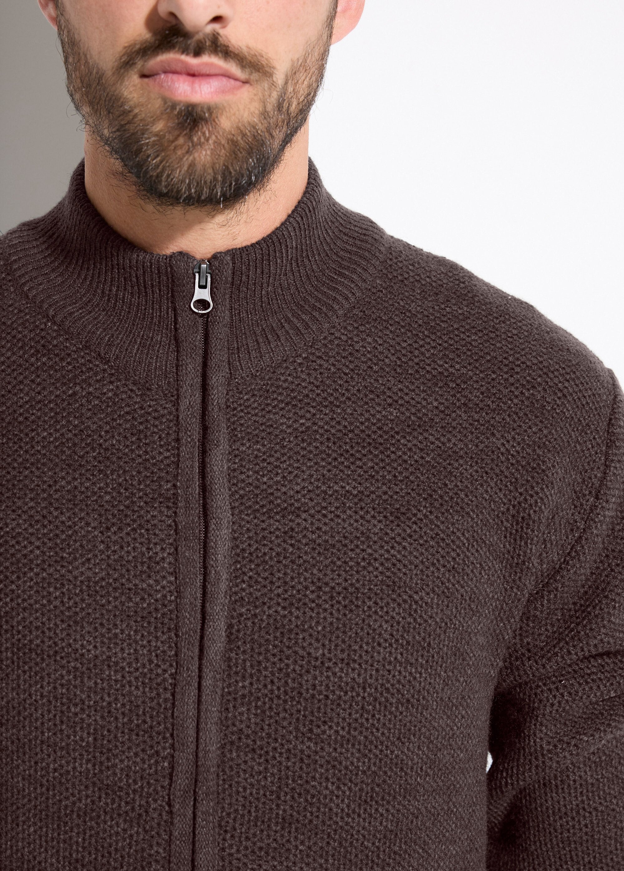 Gilet_zippé_col_montant_maille_chinée_laine_Marron_DE1_slim