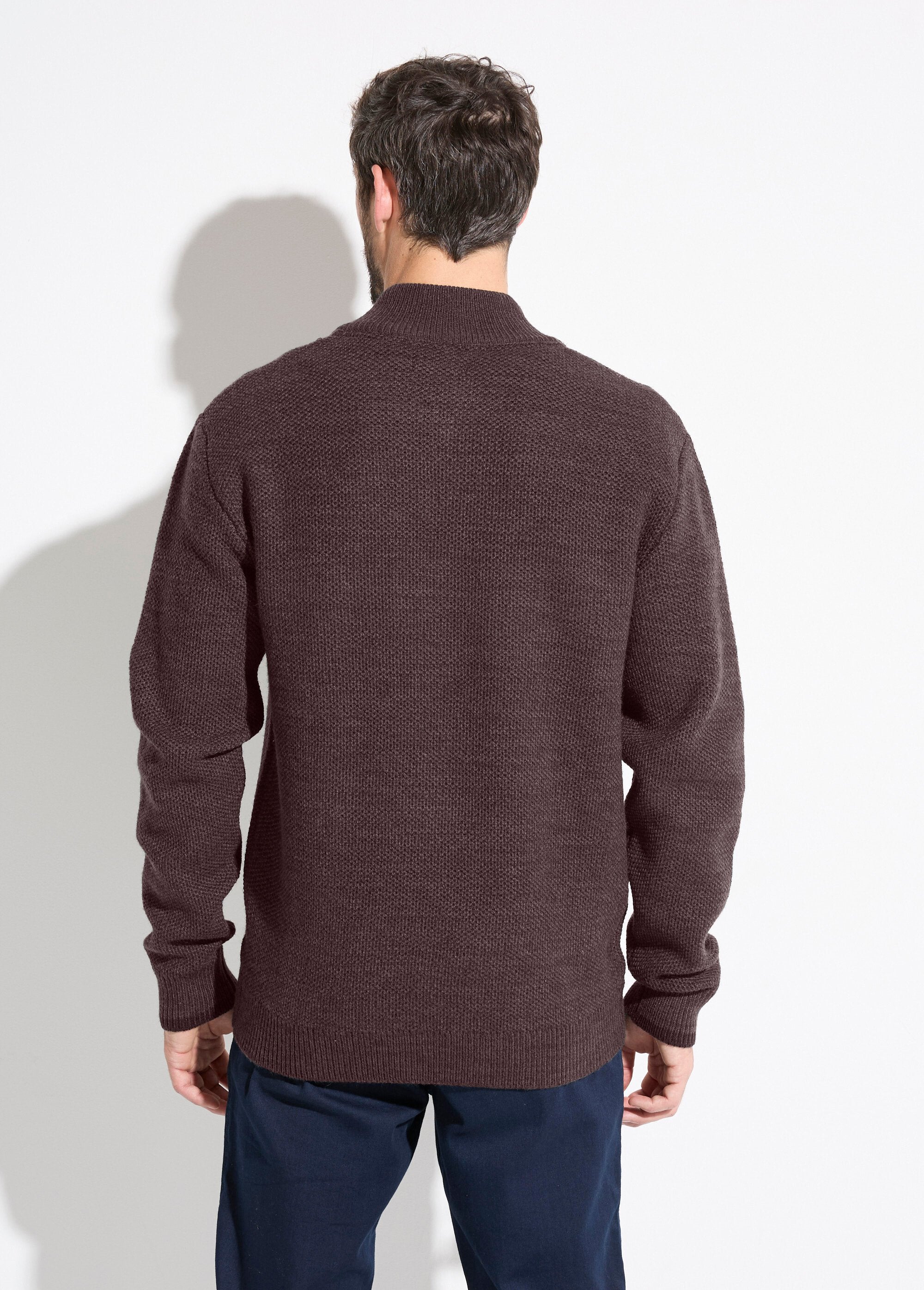 Gilet_zippé_col_montant_maille_chinée_laine_Marron_DO1_slim