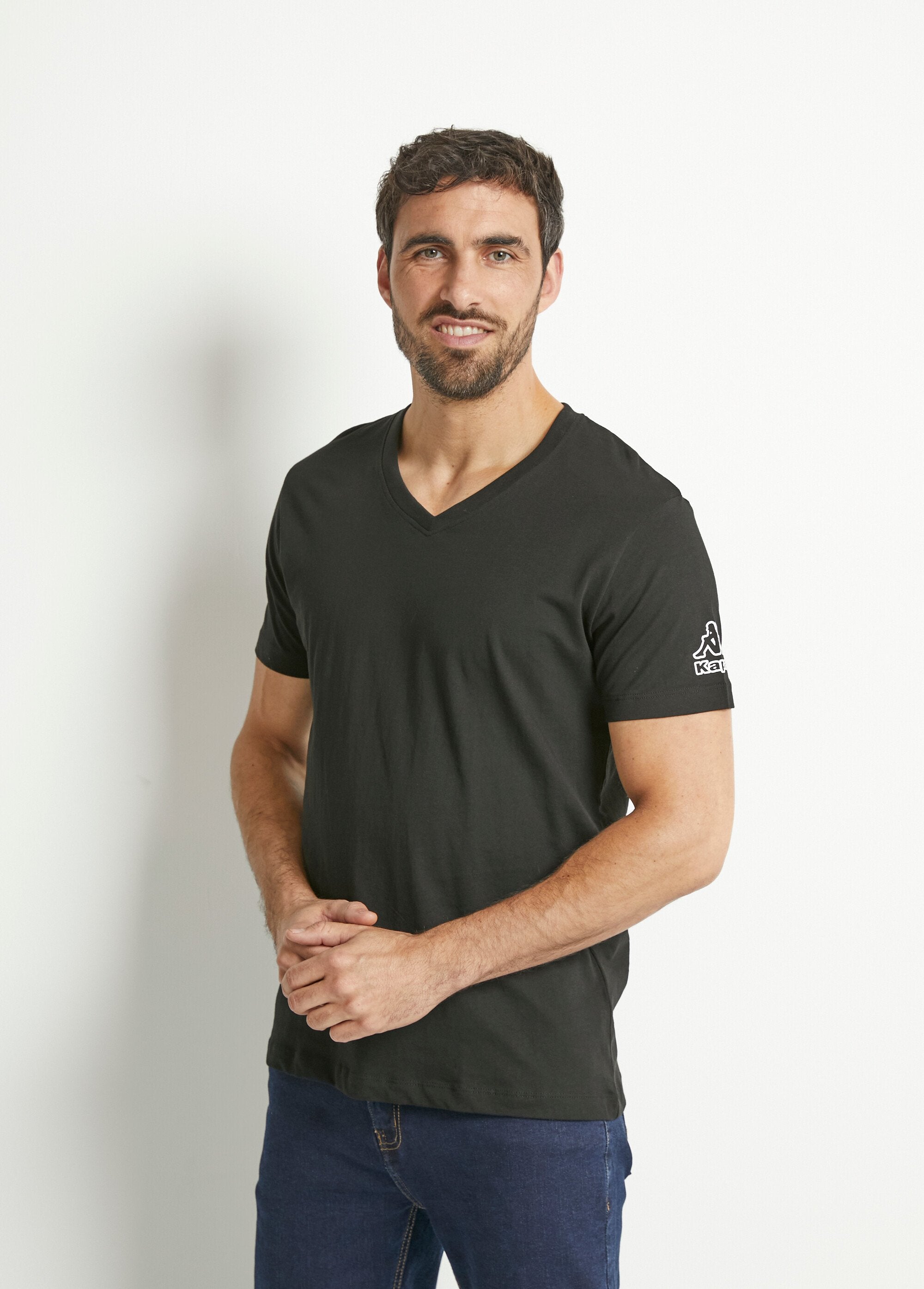 Pacote_de_2_camisetas_com_logo_e_decote_em_V,_leves_Noir_lot_2_FA1_slim