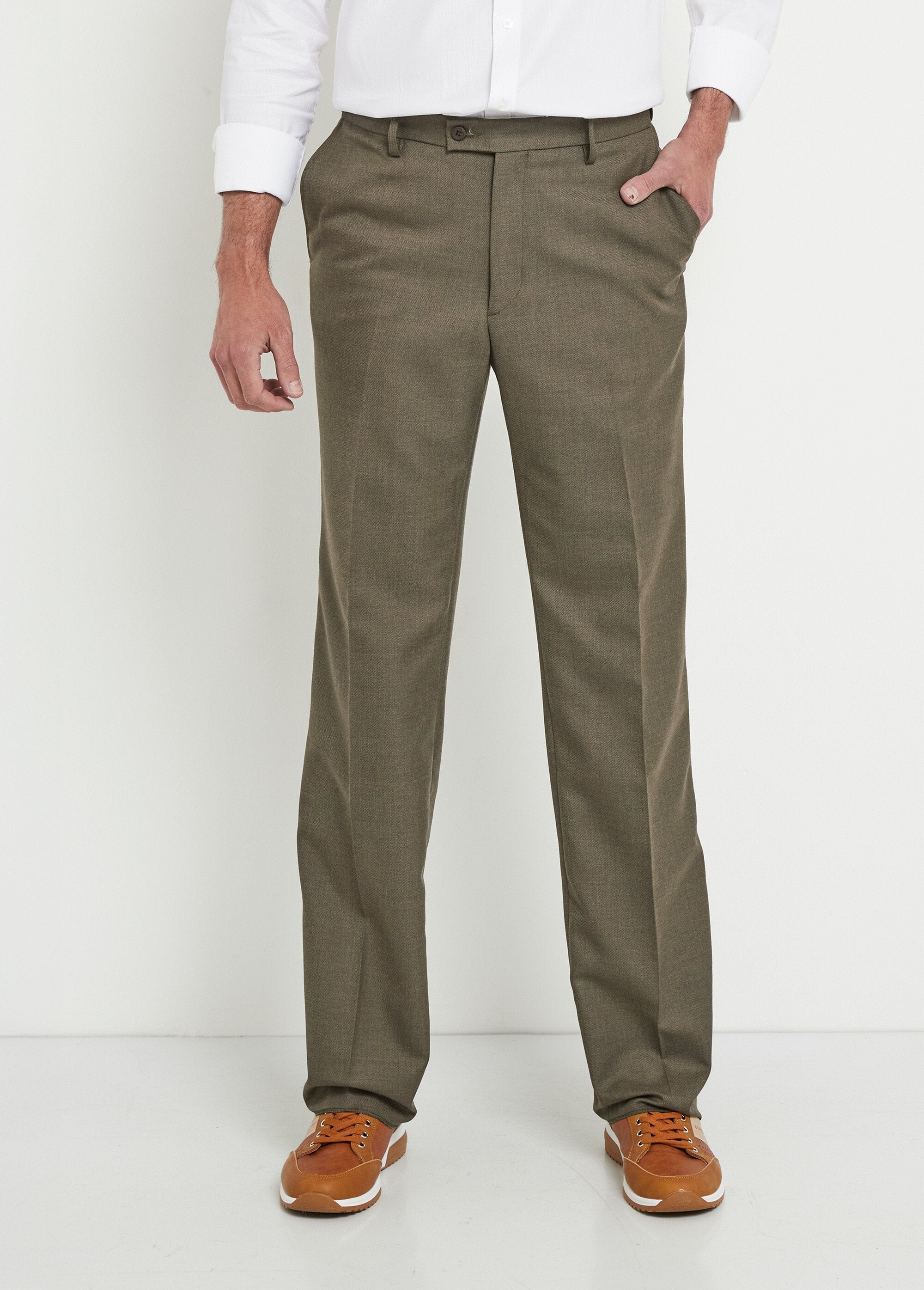 Calças_com_cós_invisível_ajustável_em_tecido_sarja_de_lã_Kaki_FA1_slim