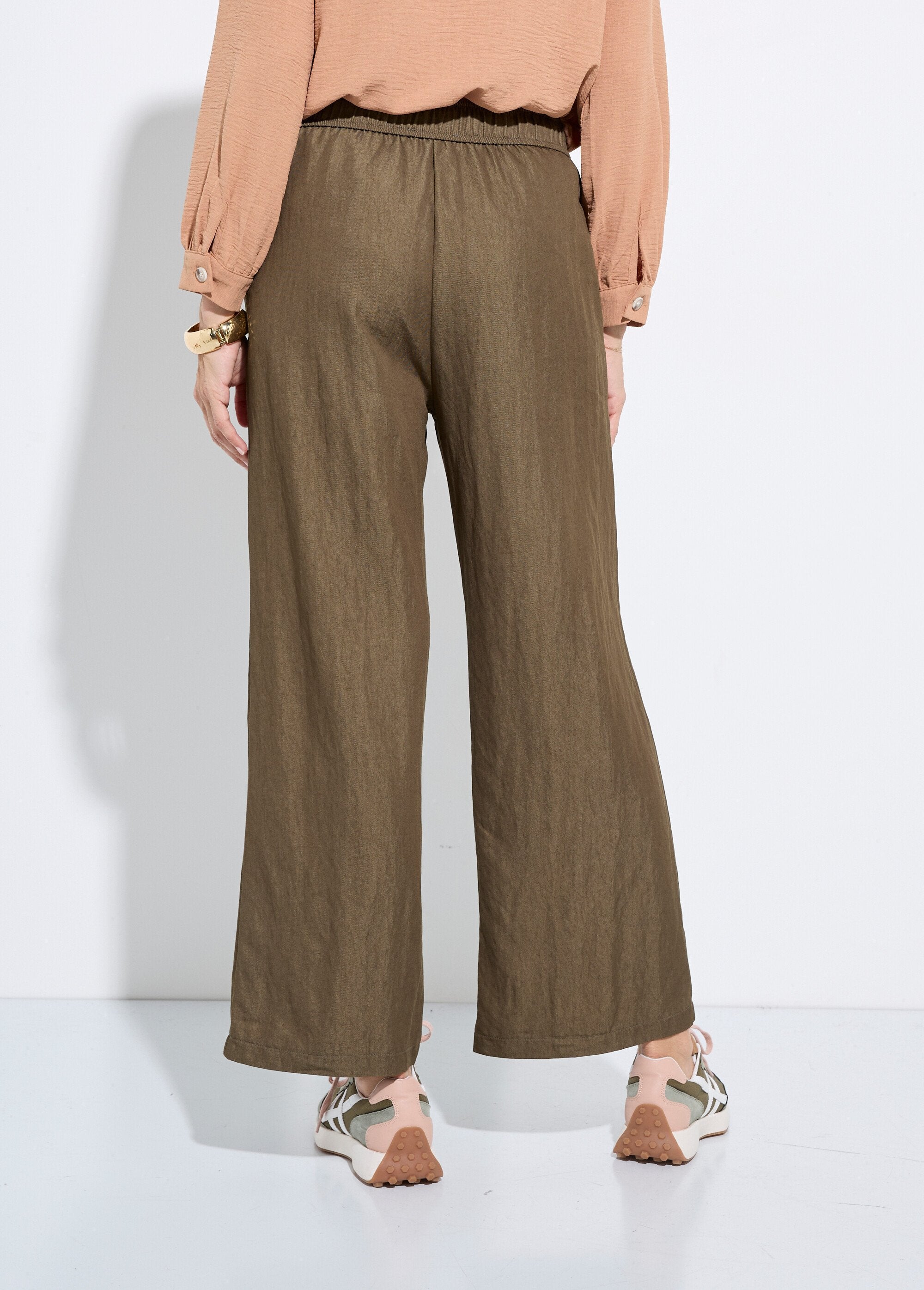 Pantalon_fluide_élastiqué_twill_uni_Kaki_DO1_slim