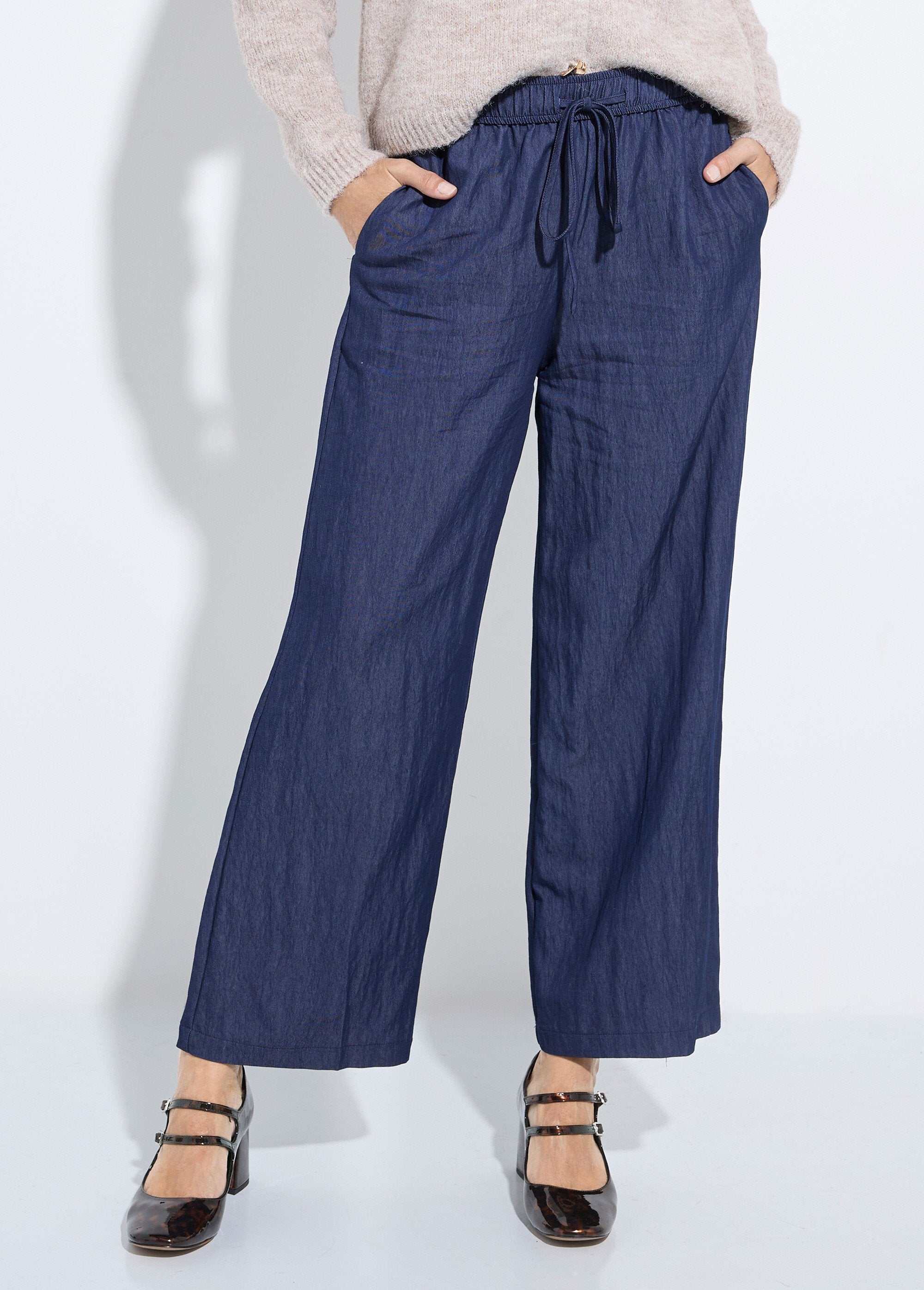 Pantalon_fluide_élastiqué_twill_uni_Bleu_FA1_slim