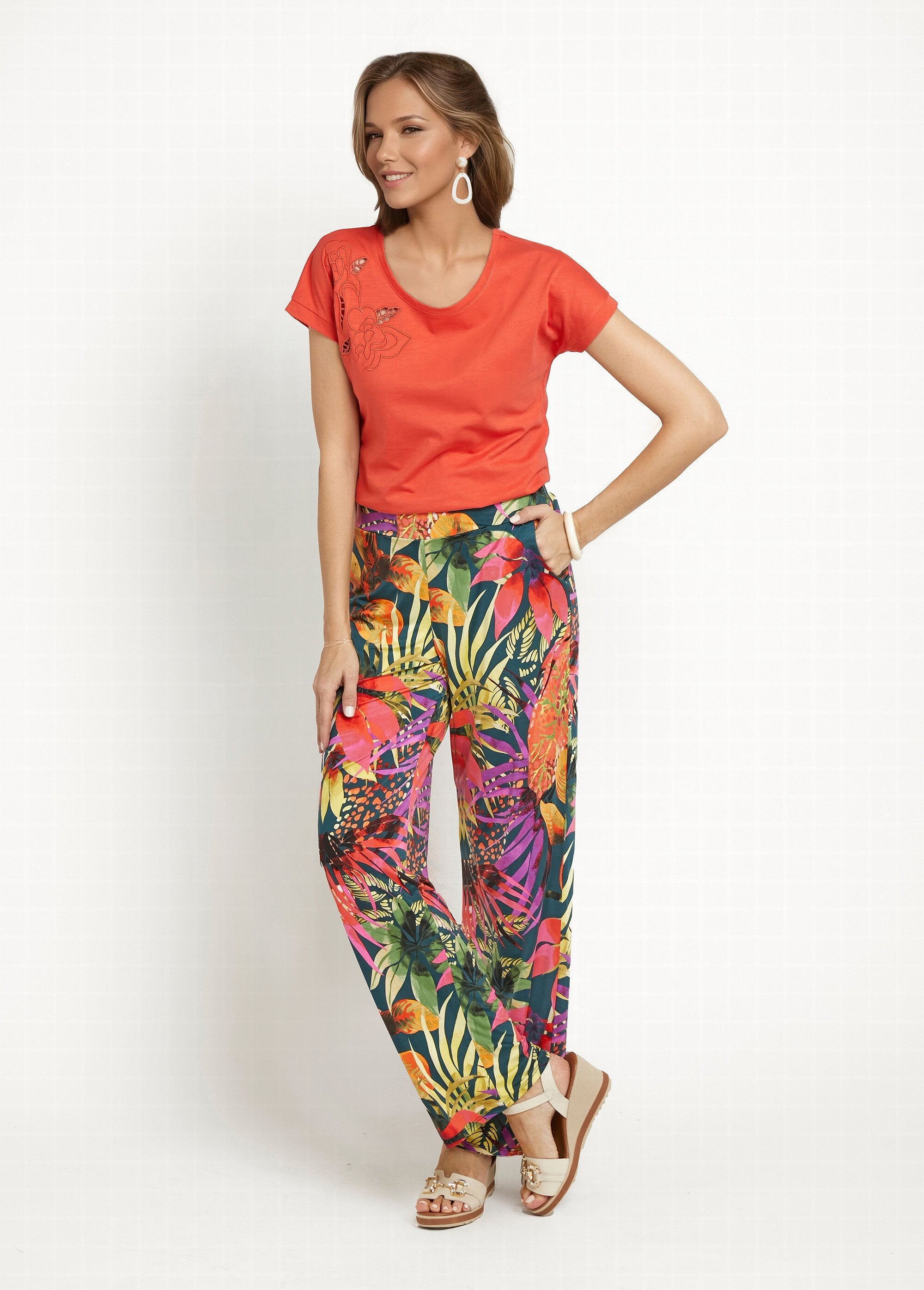 Calça_elástica_fluida,_floral_tropical_Multicolore_SF1_slim