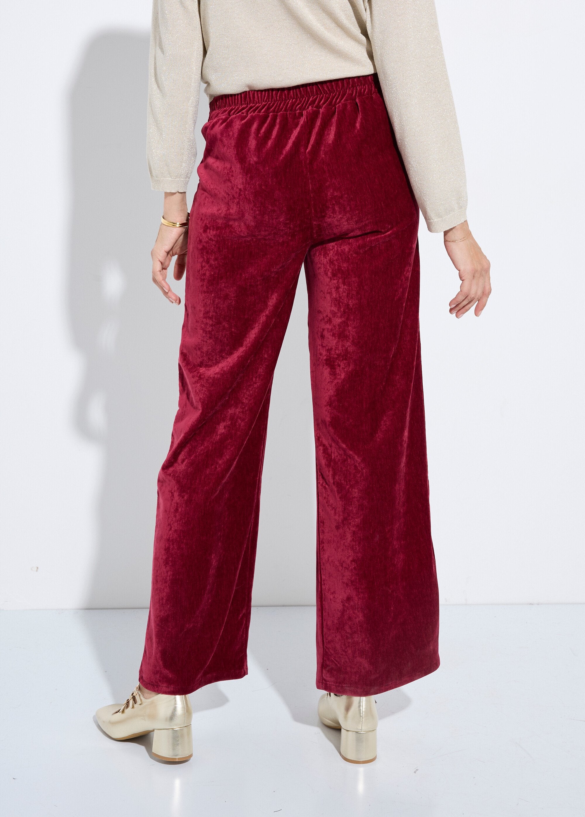 Pantalon_large_élastiqué_en_velours_ras_Bordeaux_DO1_slim